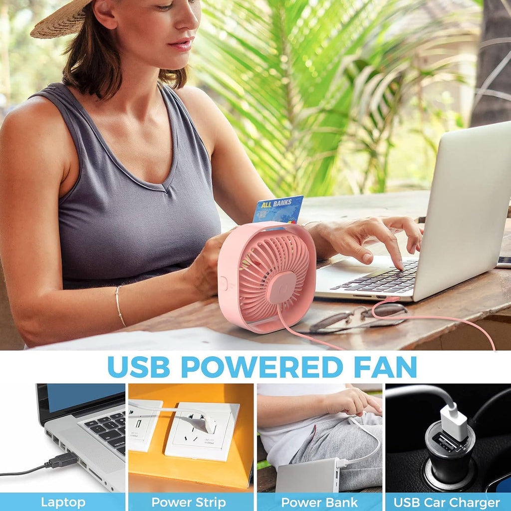 benpen Mini USB Tischventilator leise 3 Stufen, kompakt fuer Schreibtisch