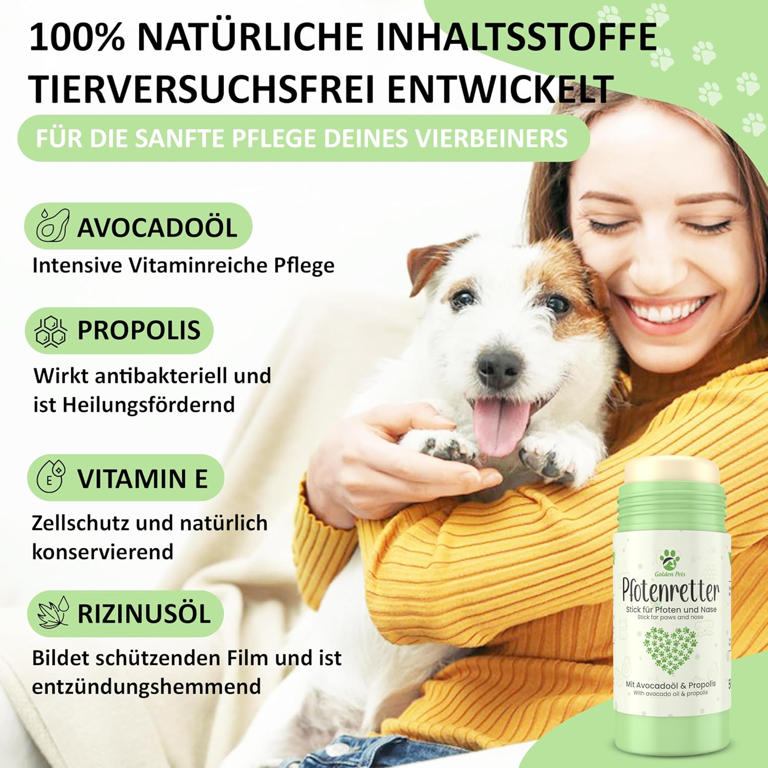 Golden Pets Pfotenbalsam Stick mit Propolis und Avocado - Nasenschutz