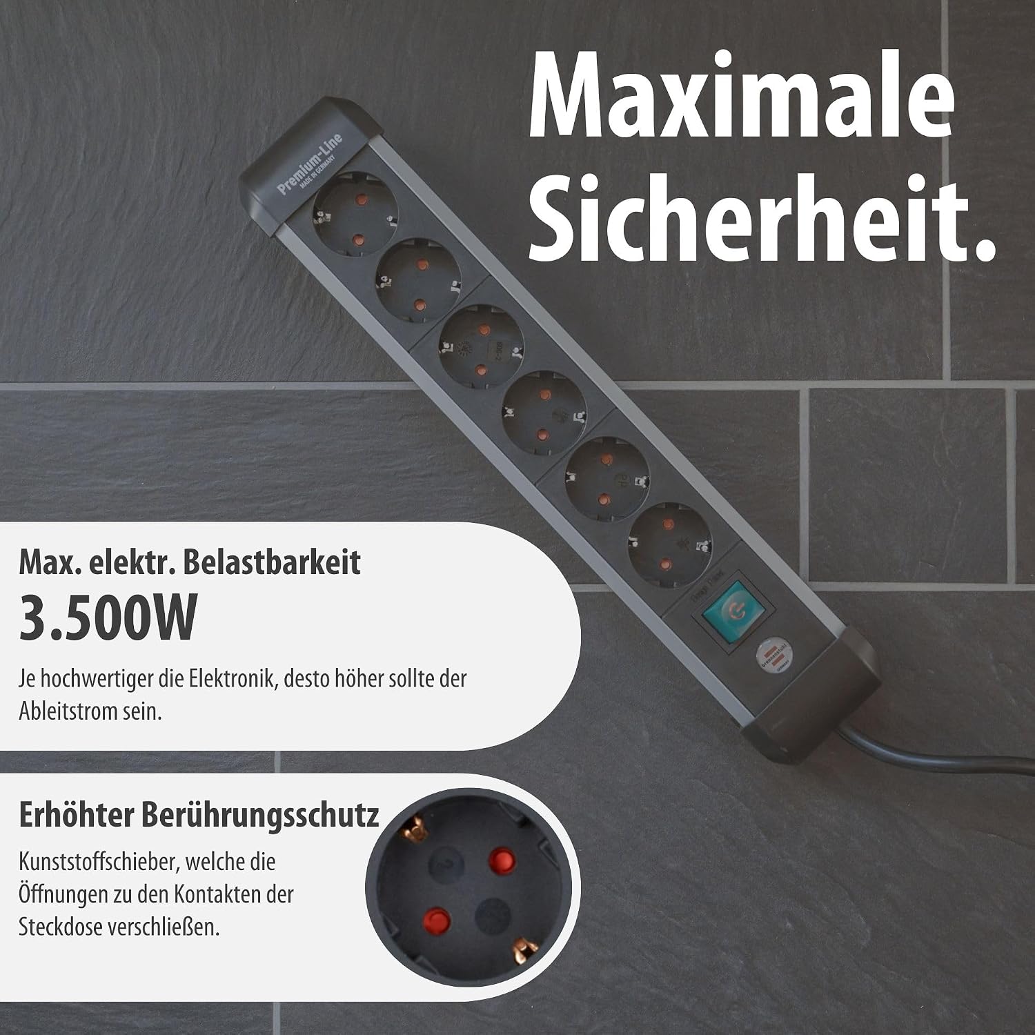 Brennenstuhl Aluminium Steckdosenleiste 6-fach mit Schalter 3 m Kabel