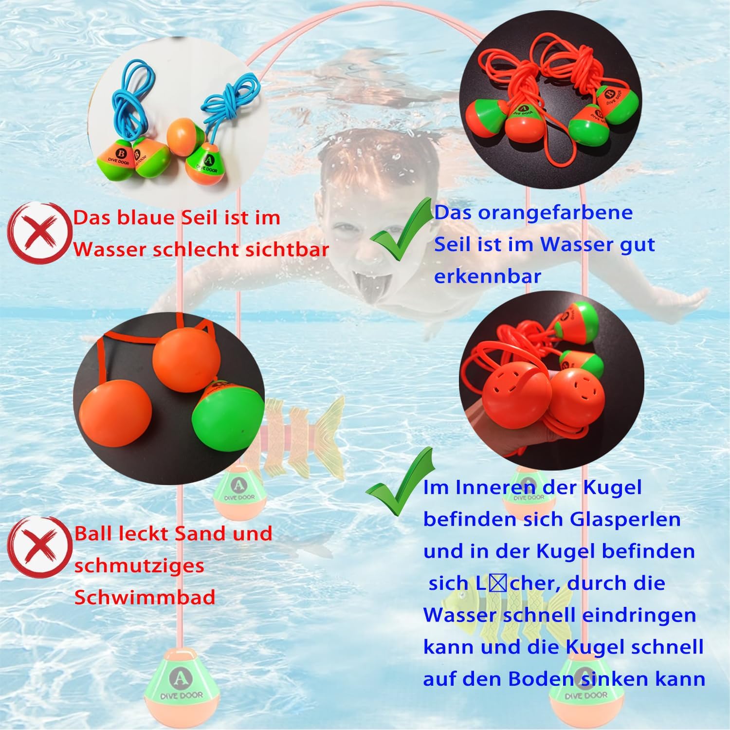 2x Tauchringe Kinder 2,5m Pool Spielzeug Tauchspiel Wasserspielzeug ab 5 Jahren