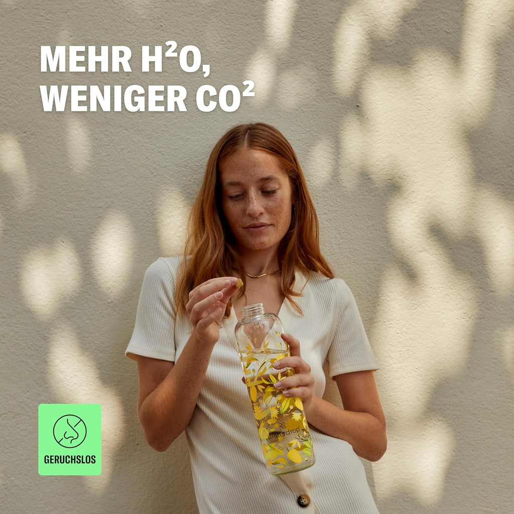 Waterdrop Glas Trinkflasche kohlensaeuregeeignet BPA-frei mit Huelle