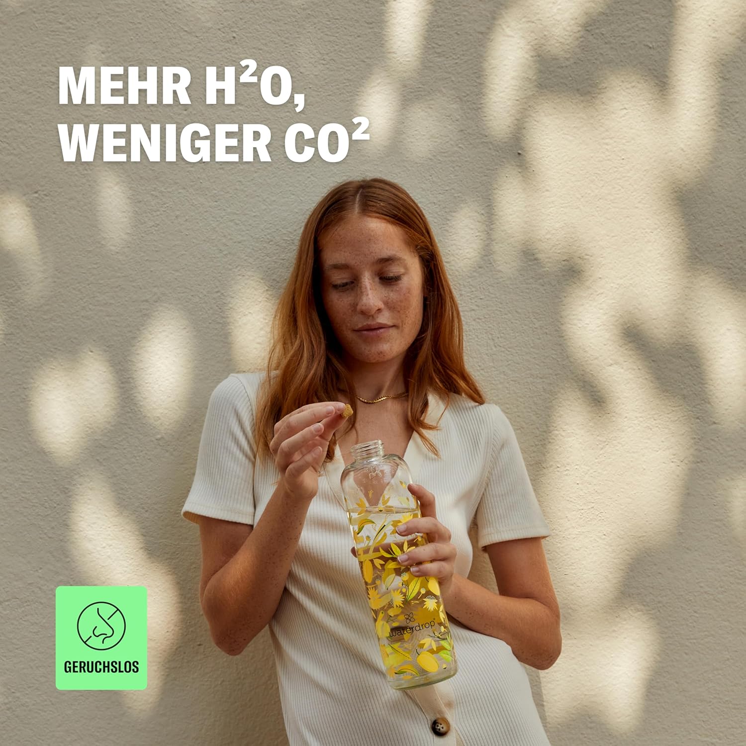 Waterdrop Glas Trinkflasche kohlensaeuregeeignet BPA-frei mit Huelle