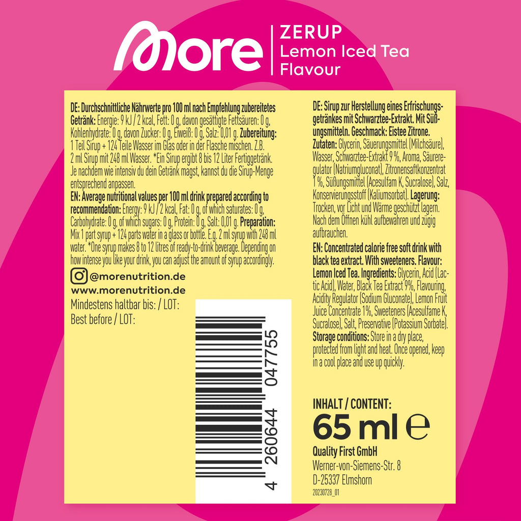 MORE Zerup Peach Iced Tea Sirup 4 x, zuckerfrei, vegan, verschiedene Sorte