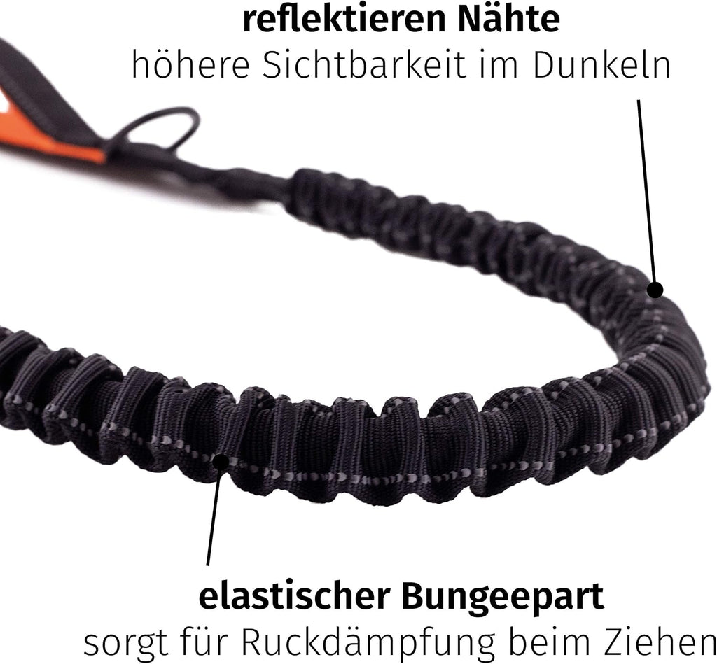Floxik reflektierende Hundeleine verstellbar 100cm-150cm Kurzführer schwarz