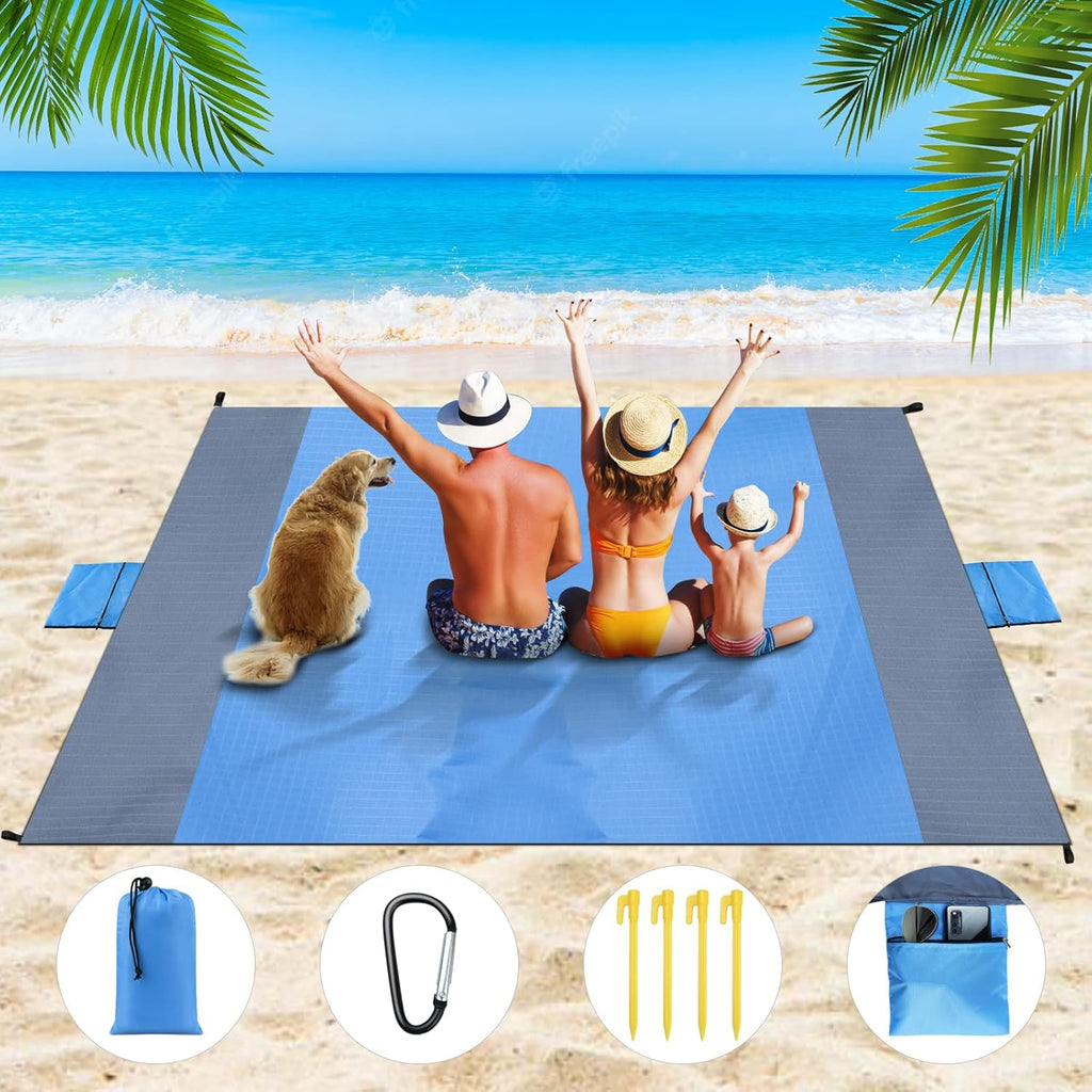 Dijia Sandfreie Stranddecke 230×200 cm mit 2 Reissverschlusstaschen & Tasche