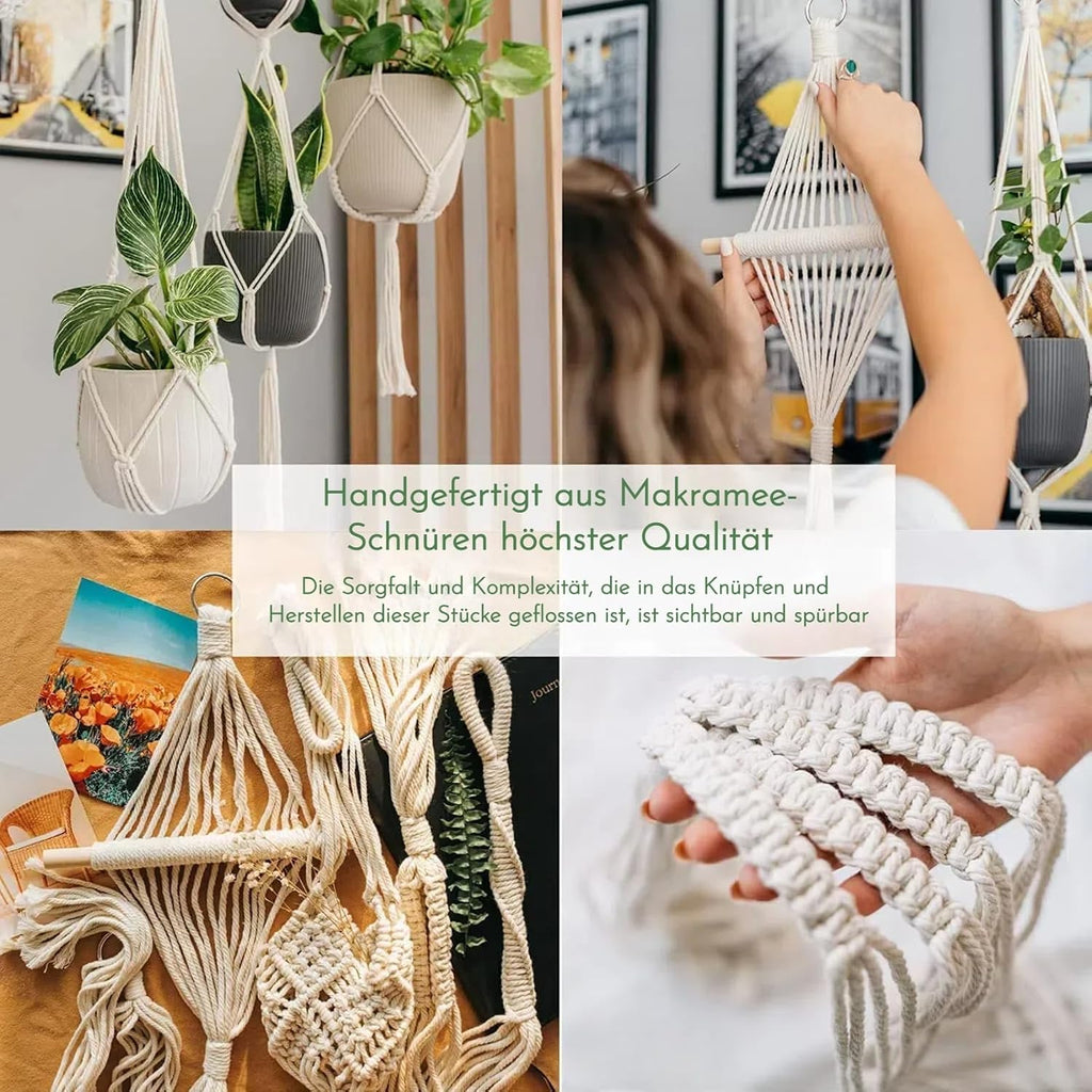Makramee Blumenampel 4er Set Baumwollseil Haengeampel mit Haken Creme
