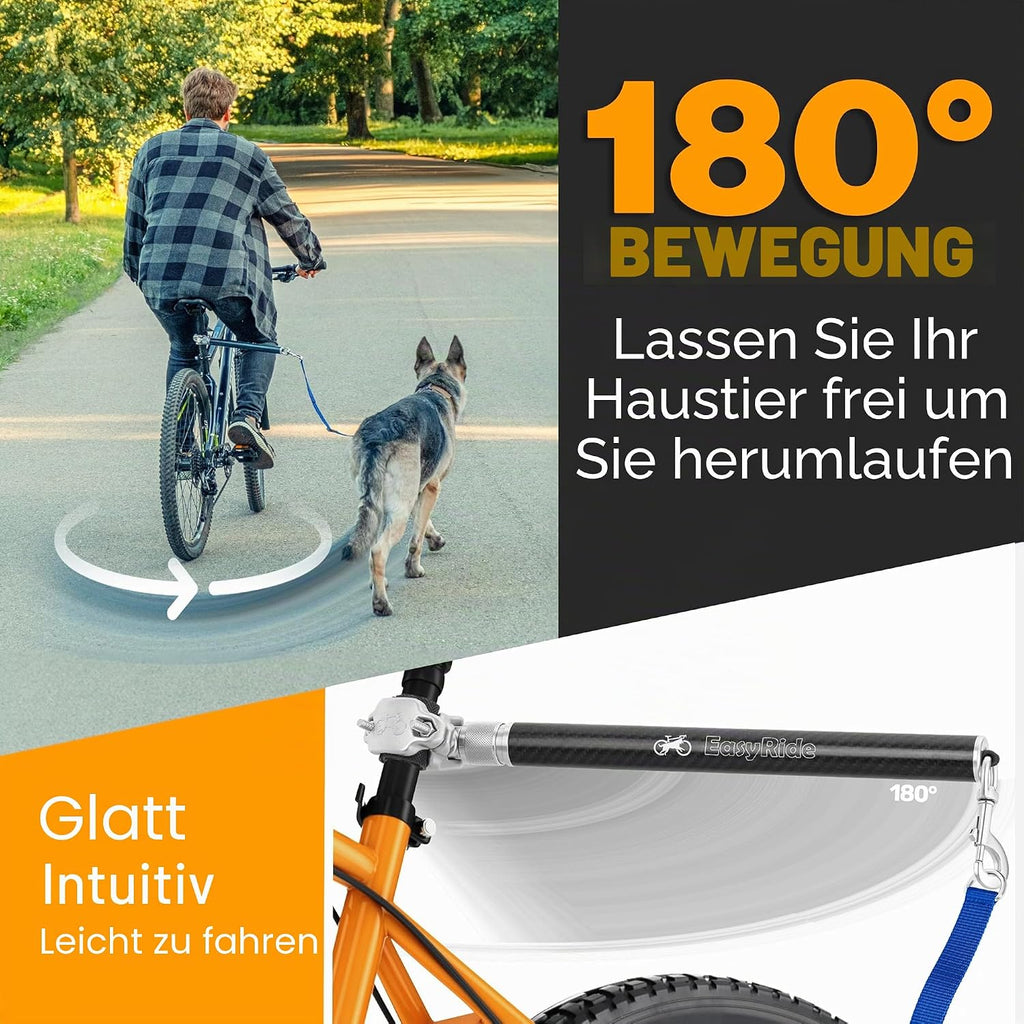 Hunde Fahrrad-Leine mit 180° Drehgelenk und Stossdaempfer, Schwarz