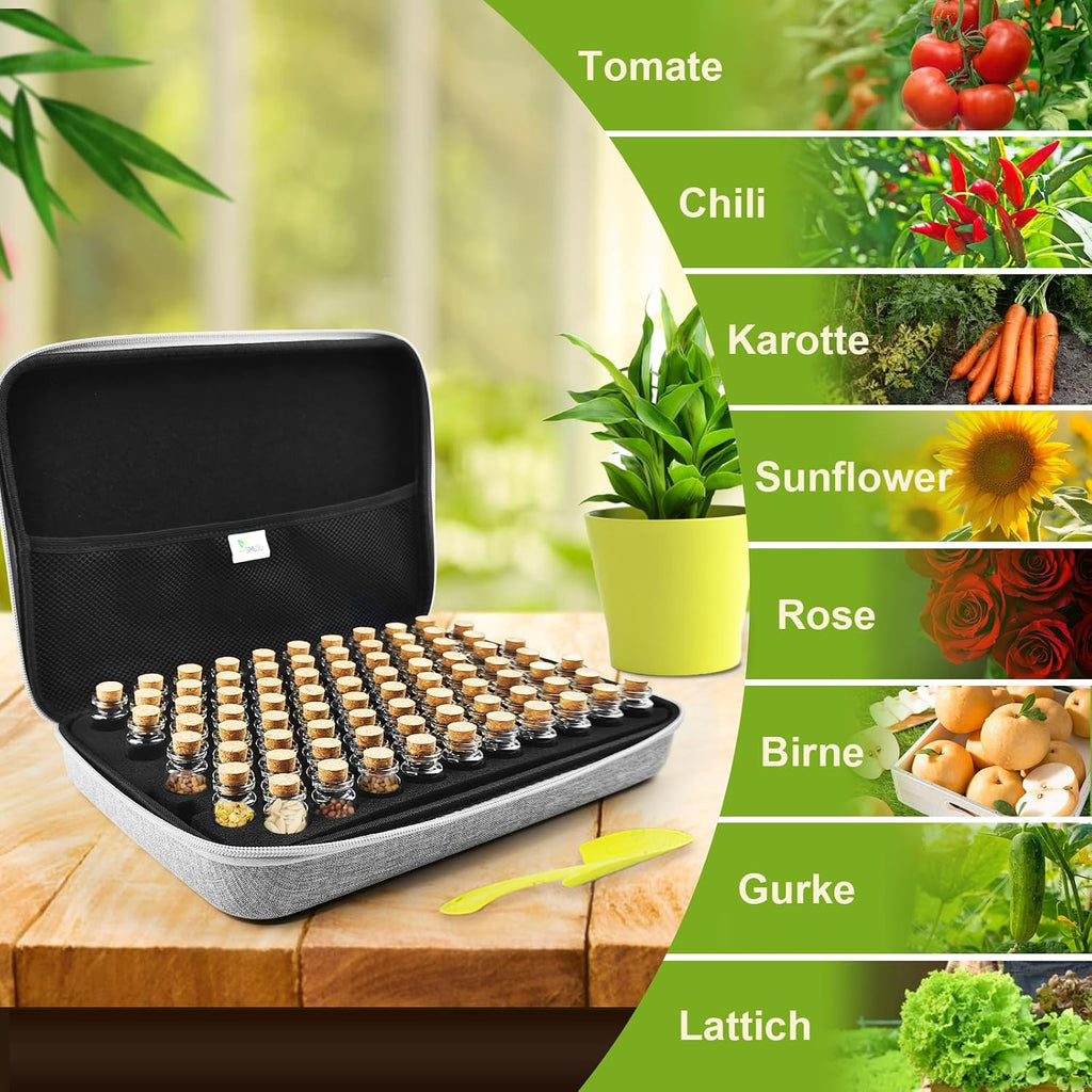 Saatgut Aufbewahrungsbox 40 Faecher mit Etiketten und Trichter, Seed Organizer