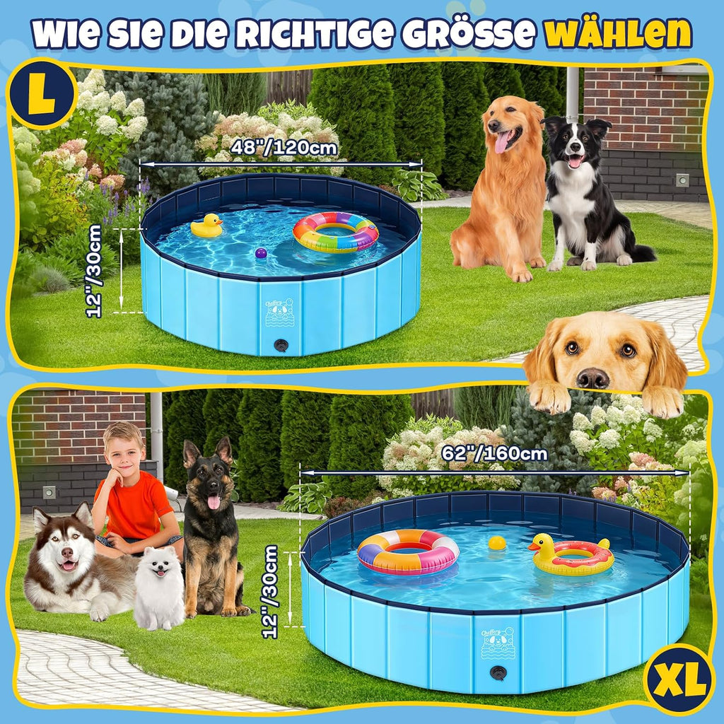 JONRRYIN Hundepool 160x30 cm faltbar rutschfest mit Buerste Flicken Ablassventil
