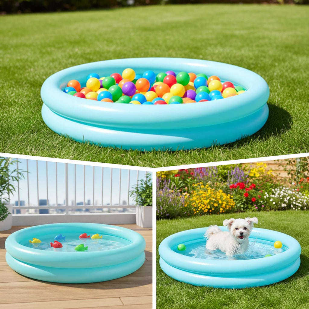 Aufblasbares Kinder Planschbecken 60 cm PVC rutschfest Blau Garten