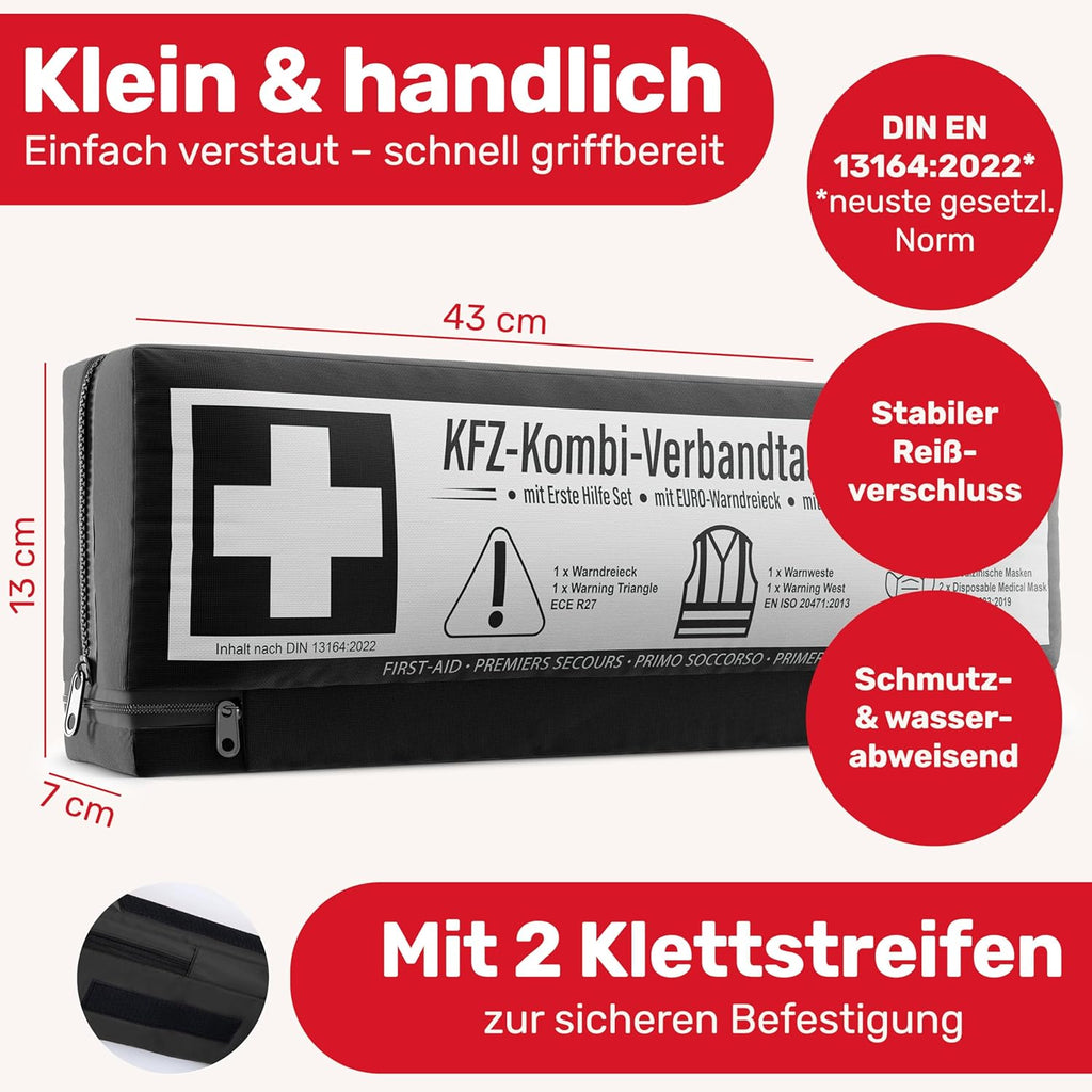 KFZ Kombitasche 3in1 Verbandskasten Warndreieck Warnweste DIN 13164:2022