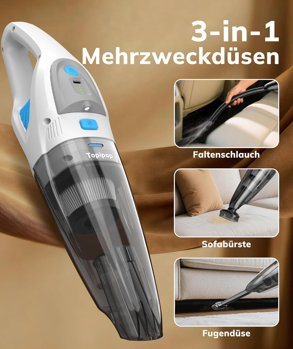 Akku-Handstaubsauger 25000 Pa HEPA-Filter Zubehoer Kabellos Schwarz