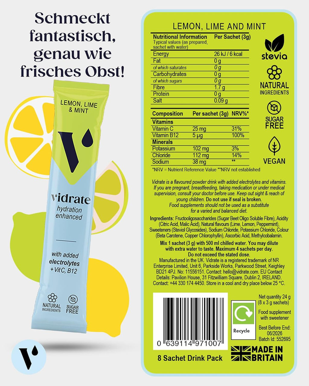 Elektrolyte isotonisches Getraenkepulver ohne Zucker Sport Hydration Vitamine ver