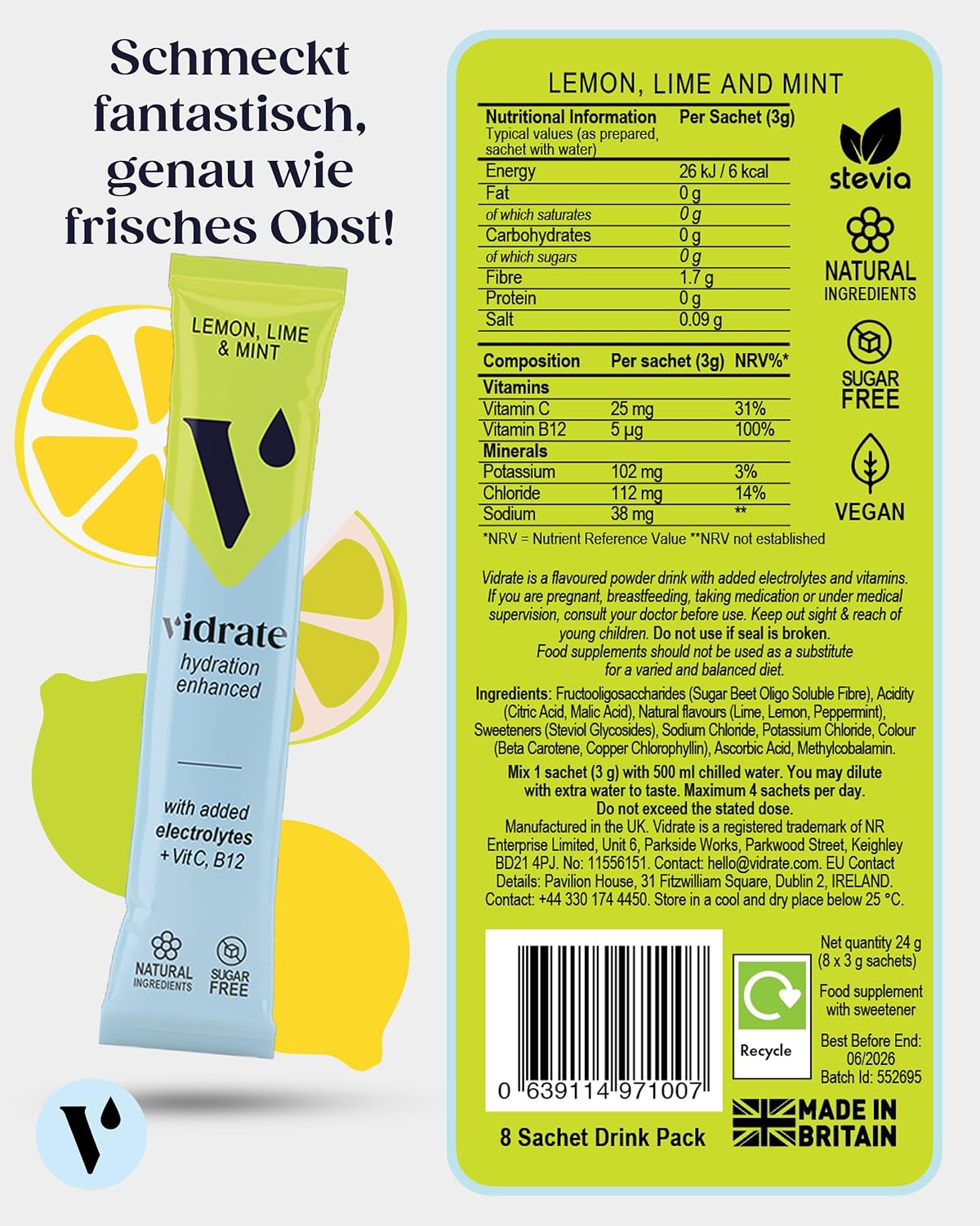 Elektrolyte isotonisches Getraenkepulver ohne Zucker Sport Hydration Vitamine ver