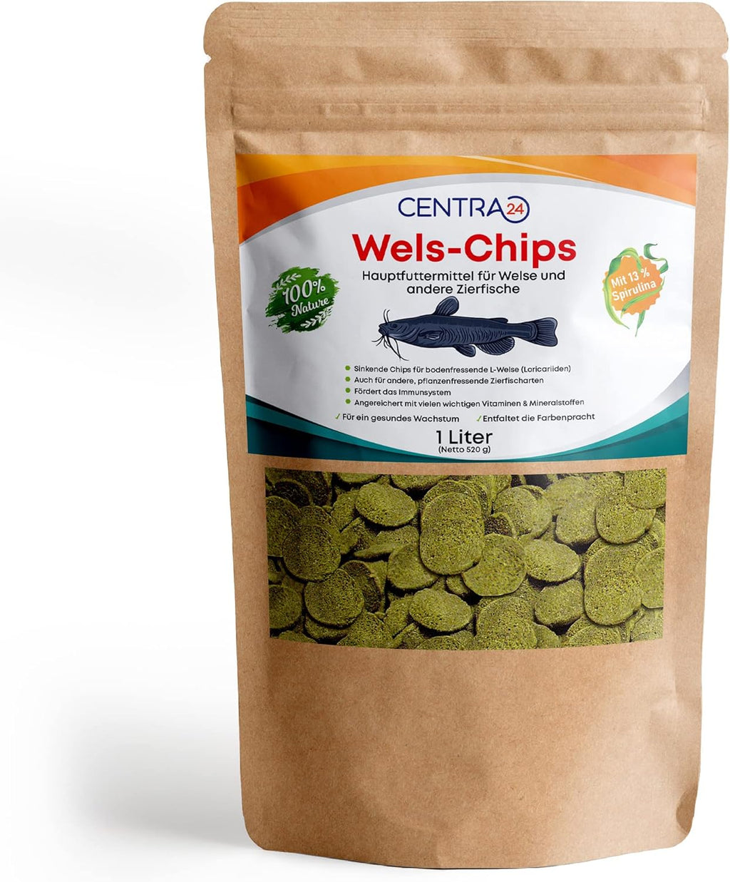 Centra24 Wels-Chips 1 l - Formstabile Wafer mit Spirulina & Vitaminen, Welsfutte