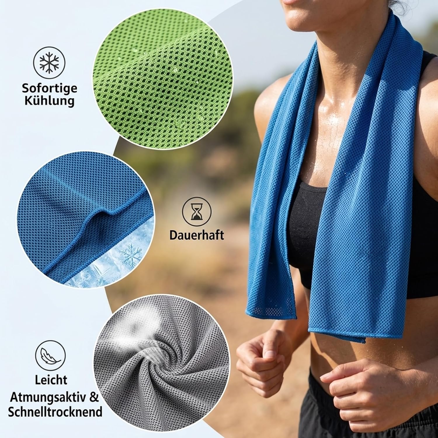 Kuehltuecher 3er Set Cooling Towel Grau Blau Gruen Kuehlhandtuch Sport Handtuch Kuehl