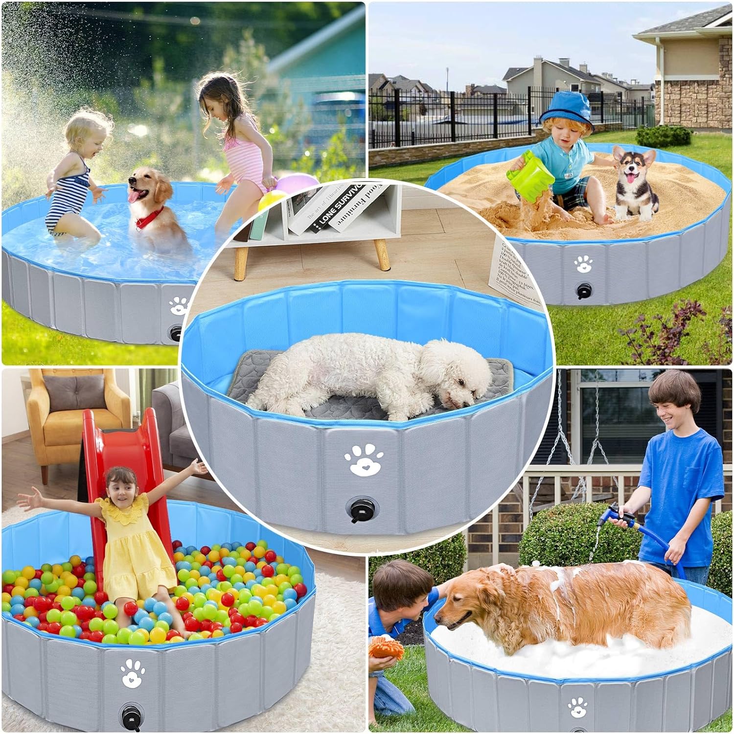 Gindoly Hundepool faltbar 160 x 30 cm rutschfest abriebfest Planschbecken