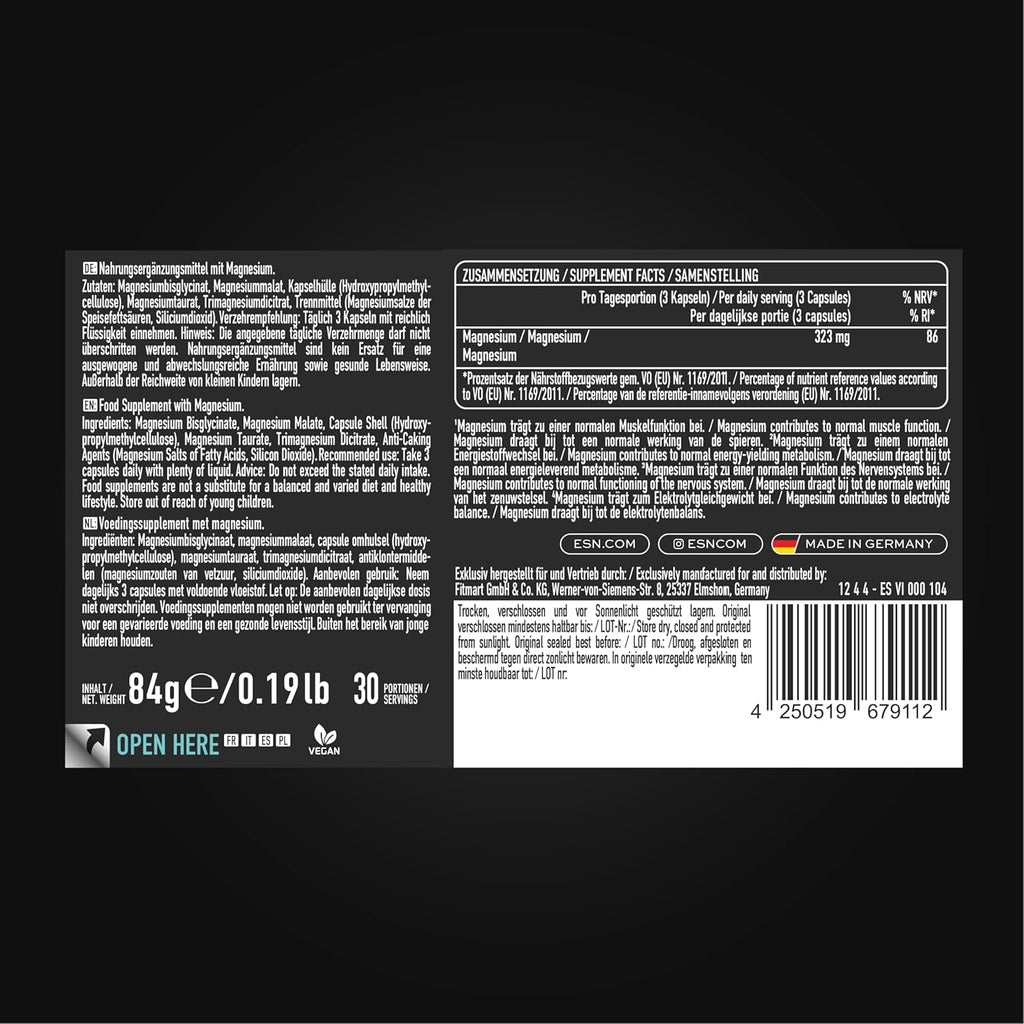 ESN Magnesium Complex 90 Kapseln 323 mg pro Tag 4‑in‑1 Formel Made in Germany