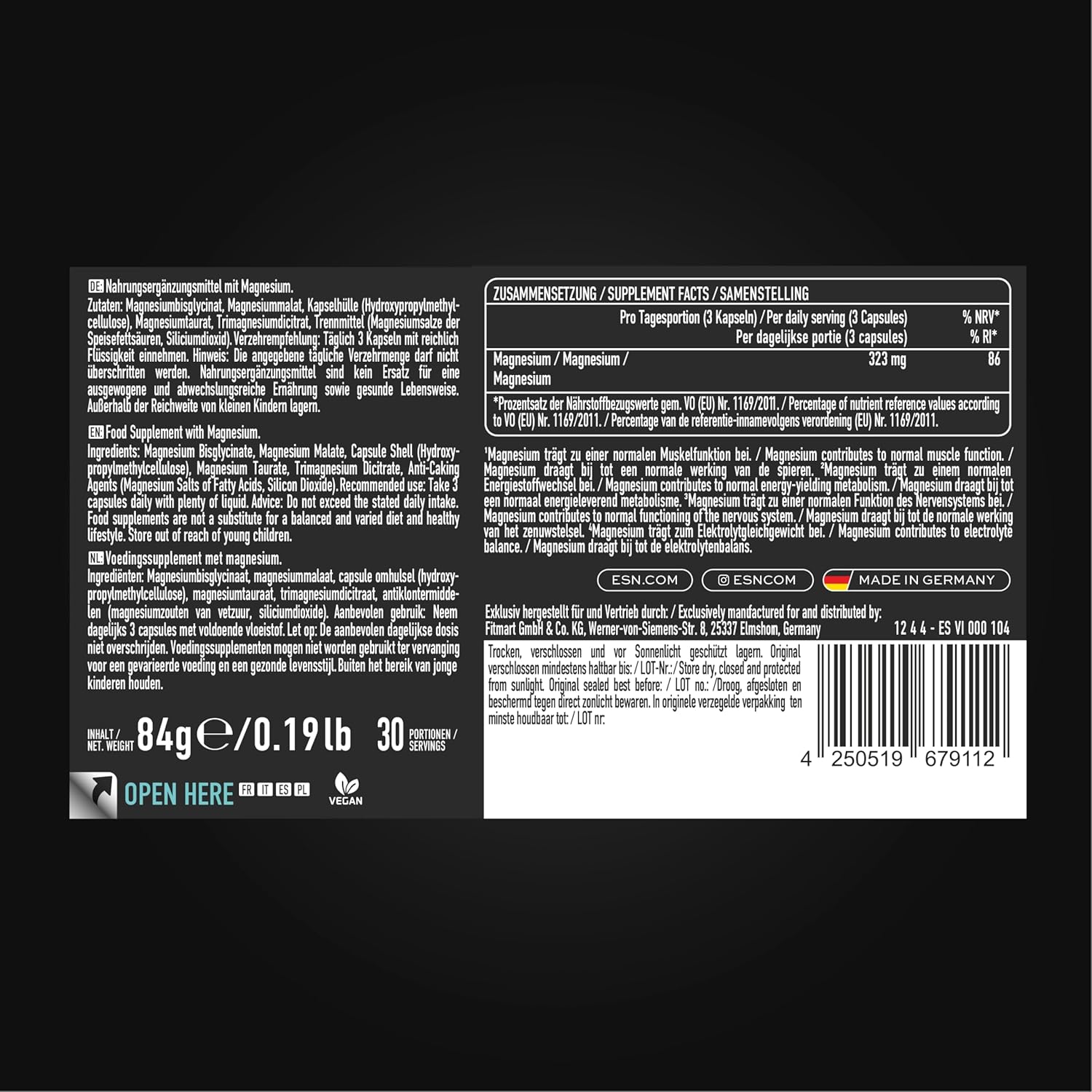 ESN Magnesium Complex 90 Kapseln 323 mg pro Tag 4‑in‑1 Formel Made in Germany