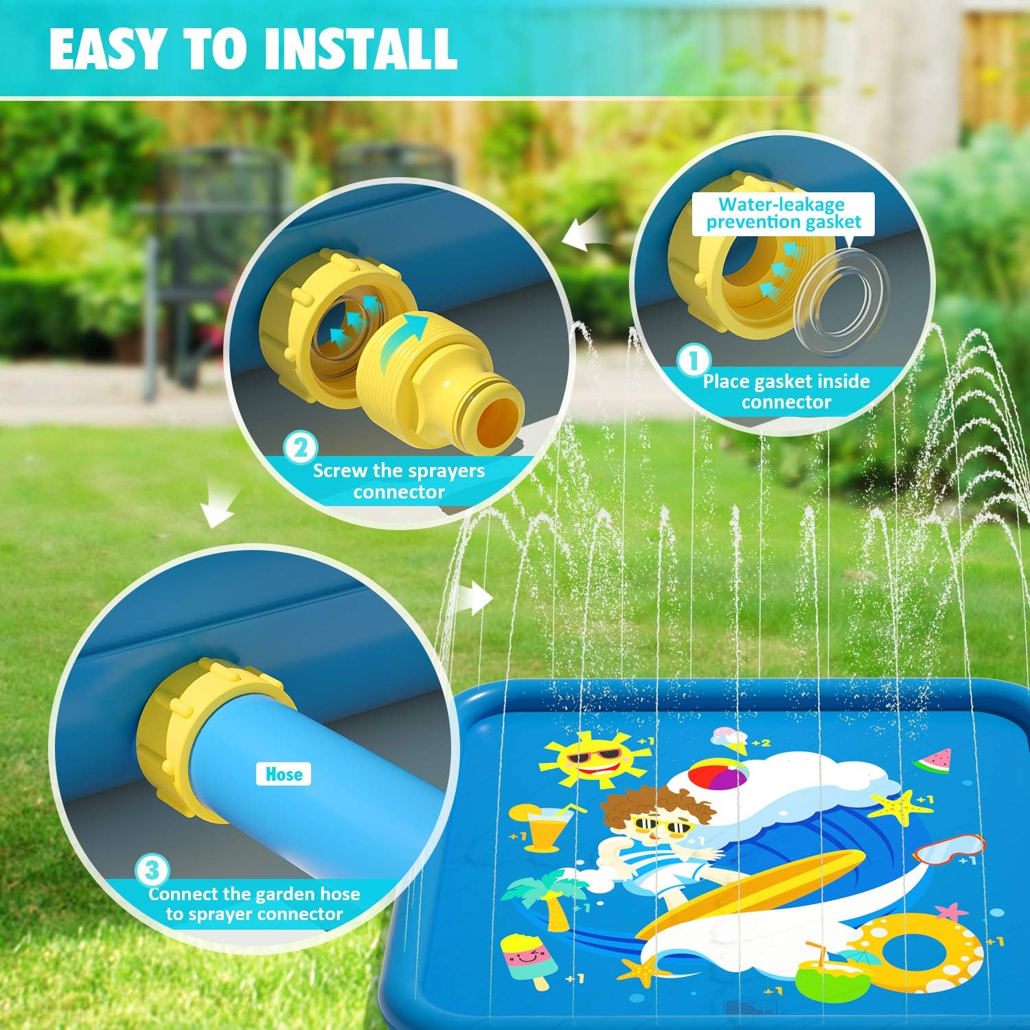 Peradix Sprinkler Wasser-Spielmatte 170 cm Anti-Rutsch Garten Kinder