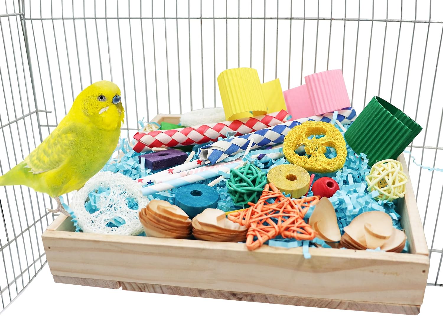 Vogel Foraging Spielzeugbox aus Holz für Papagei Wellensittich Käfig Zubehör