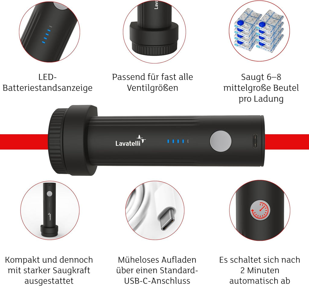 Lavatelli VAC-U-PUMP elektrische Vakuumpumpe USB-C kompakt 45cm-90cm