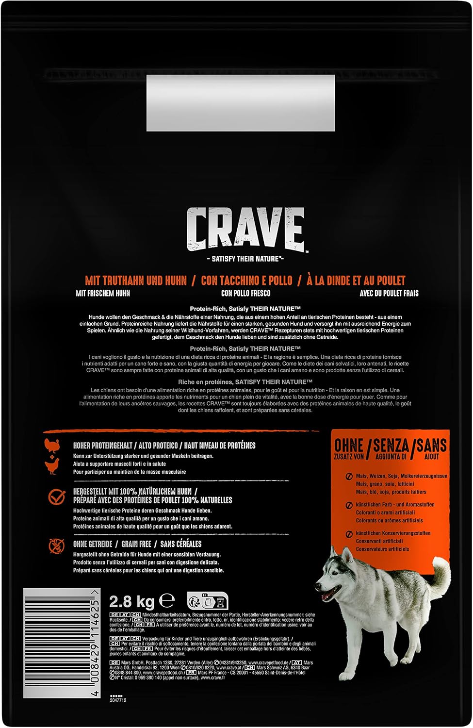 CRAVE Trockenfutter fuer Hunde ohne Getreide proteinreich verschiedene Sorten