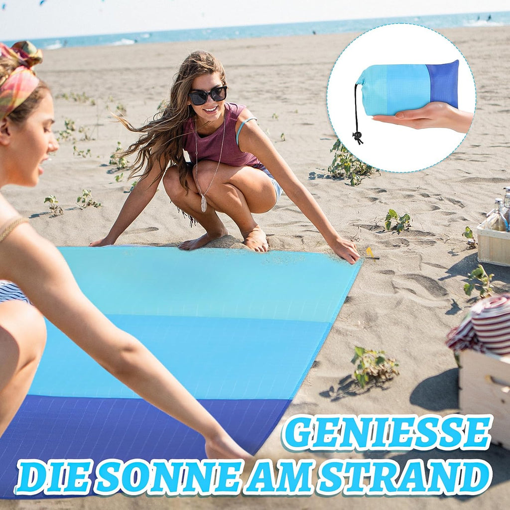 Sandfreie Stranddecke 210x200 cm wasserdicht ultraleicht XXL mit Tragetasche