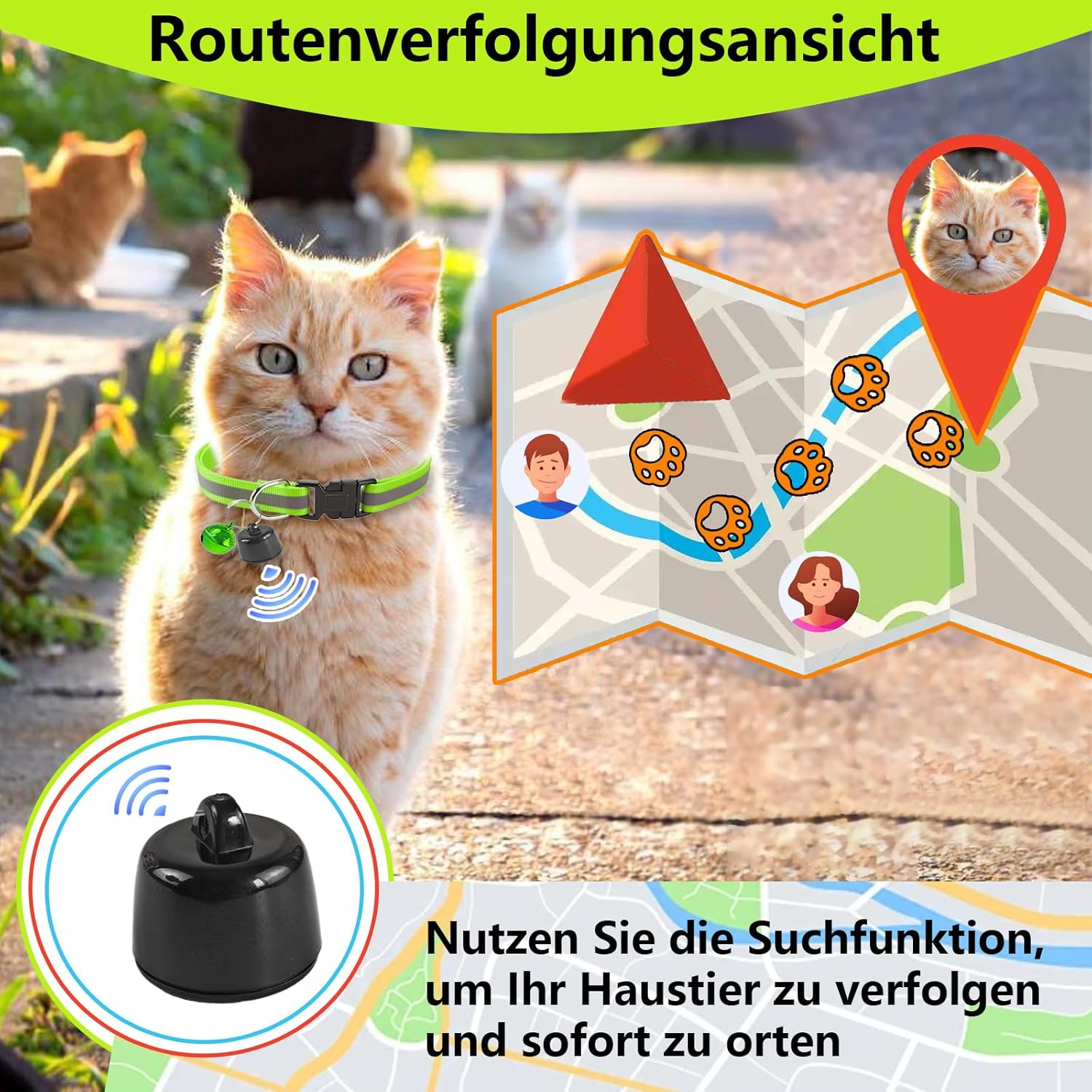 GPS Tracker fuer Katze und Hund Mini Halsband Tracker ohne Abo mit weltweiter Ortung