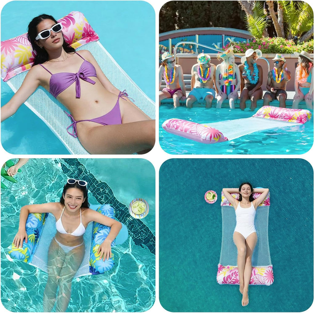 Aufblasbare Wasserhaengematte mit Netz, Getraenkehalter, Pumpe, fuer Erwachsene