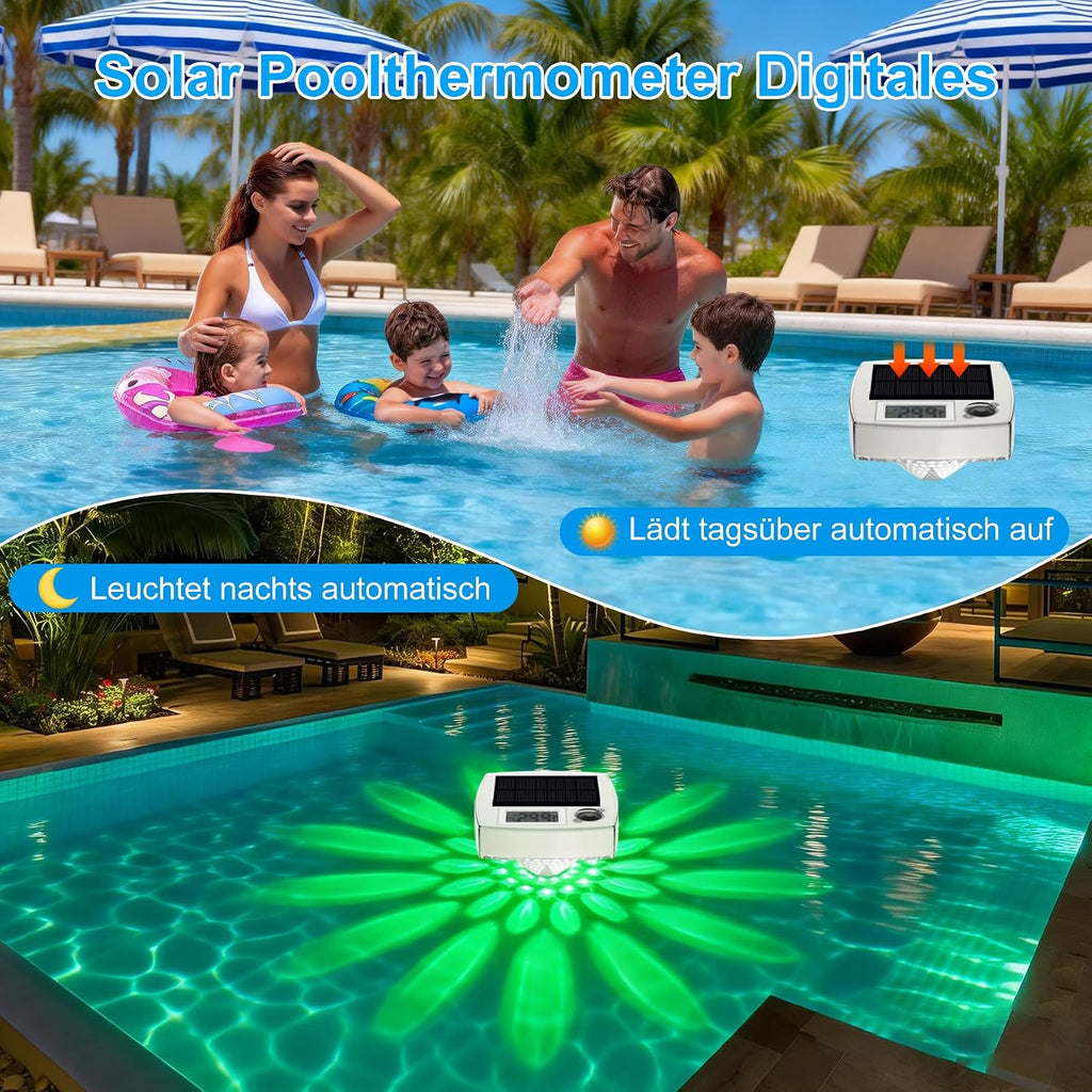 Digitales Solar Poolthermometer schwimmend mit LCD, IP68 wasserdicht, weiss