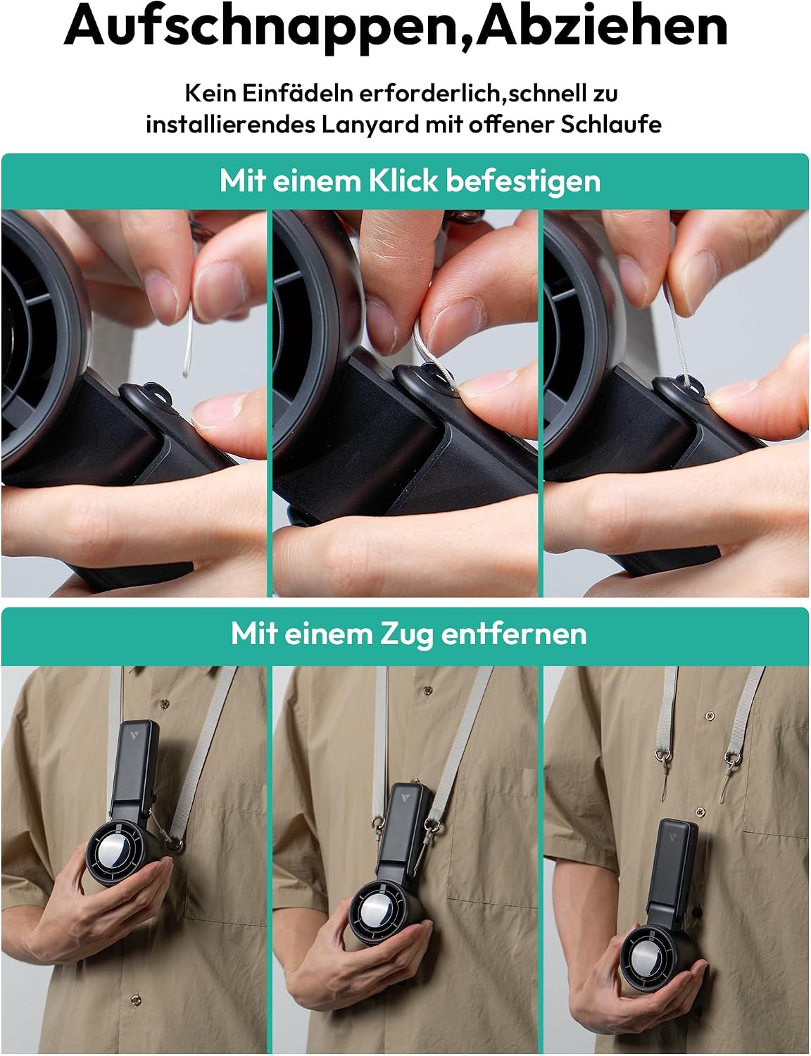 Aecooly Mini Handventilator 5000mAh Akku klappbar 22h 5 Stufen LED-Display schwa