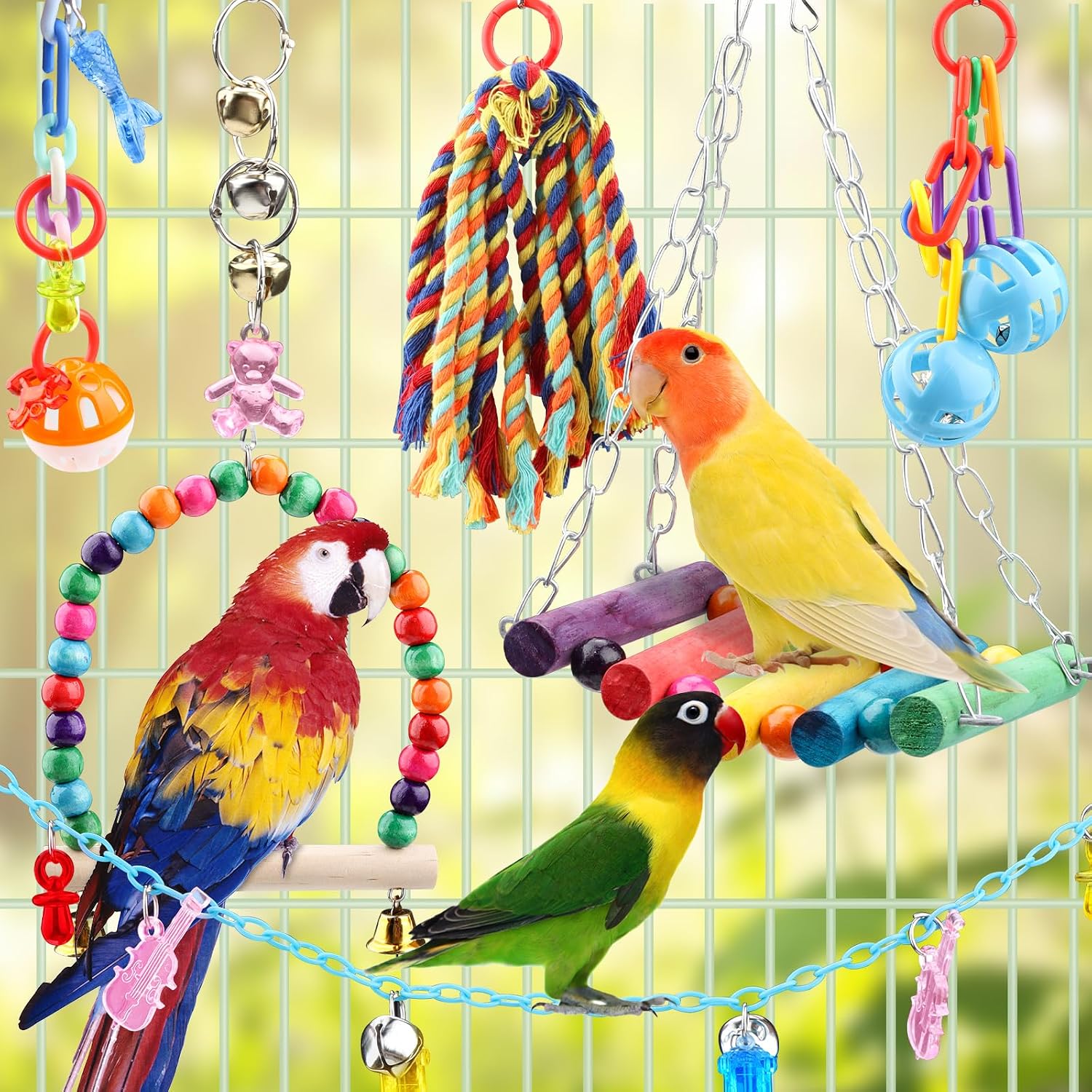 9-teiliges Vogelspielzeug Set Holzschaukel Leiter für Papagei Wellensittich