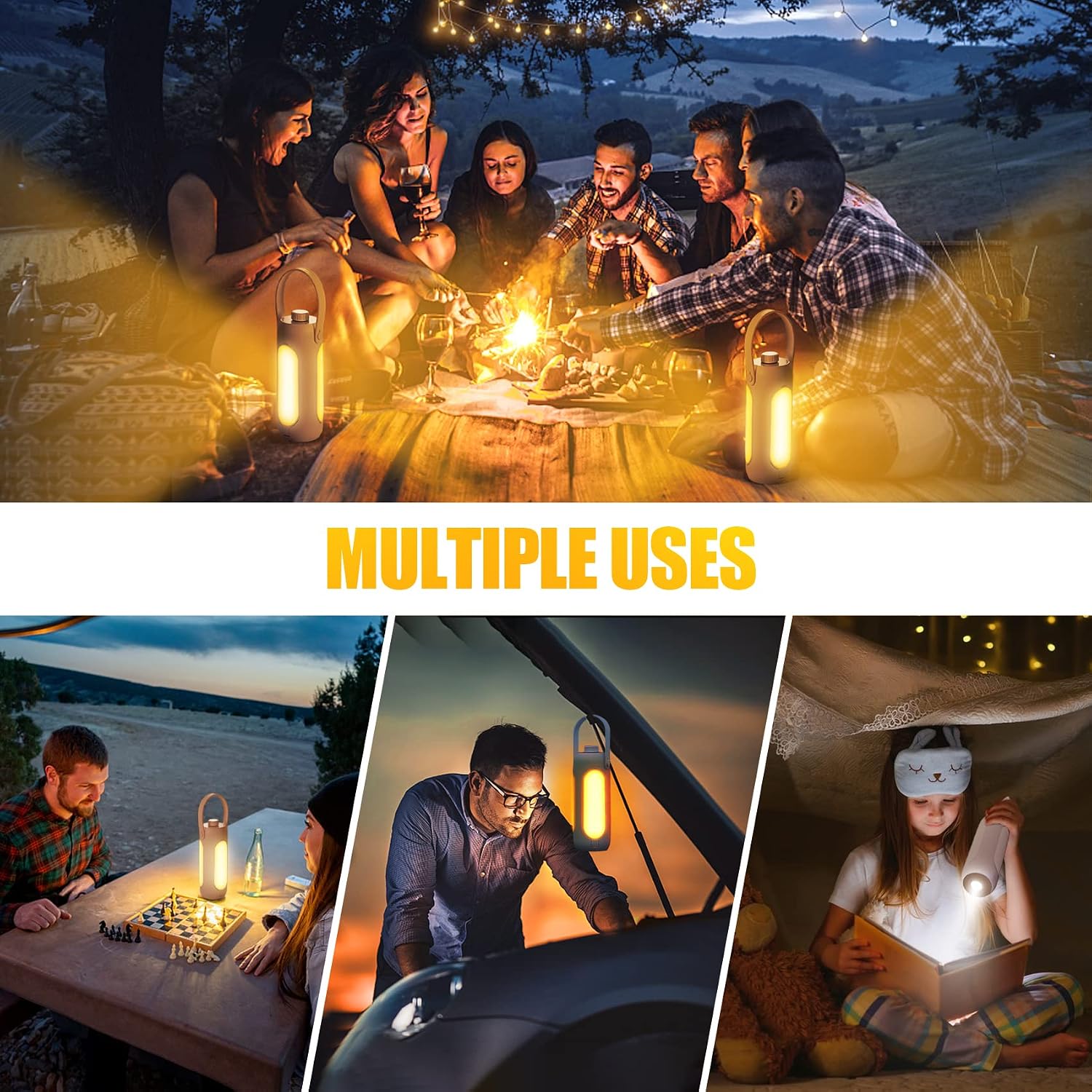 LED Campinglampe 10000 mAh Akku kabellos dimmbar 3 Leuchtmodi schwarz