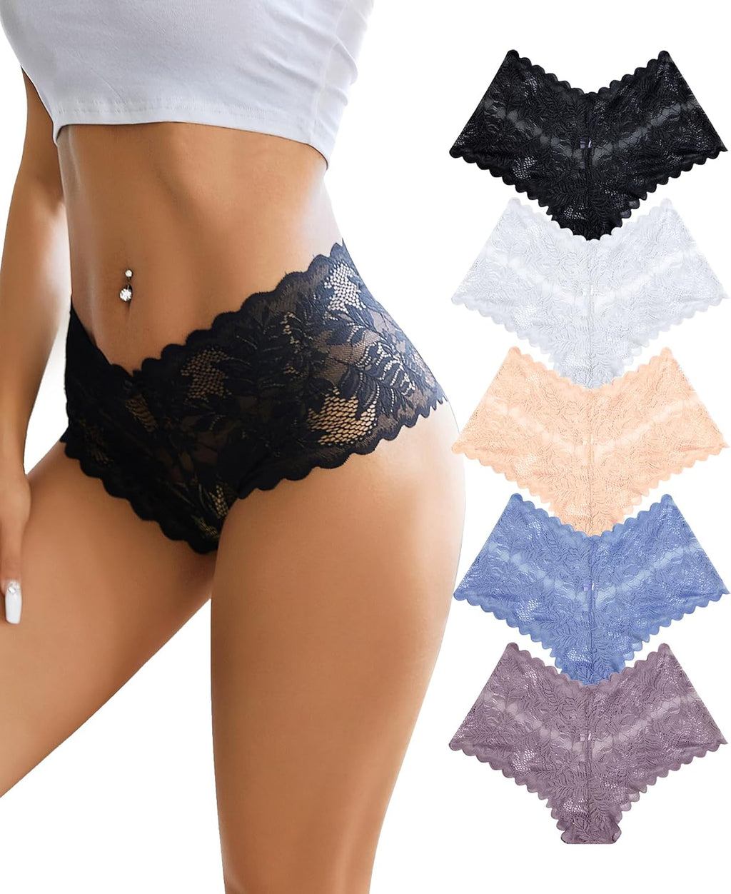 FINETOO Damen Hipster Slip Spitze 5er Pack Gr. S-XXL sexy bequem