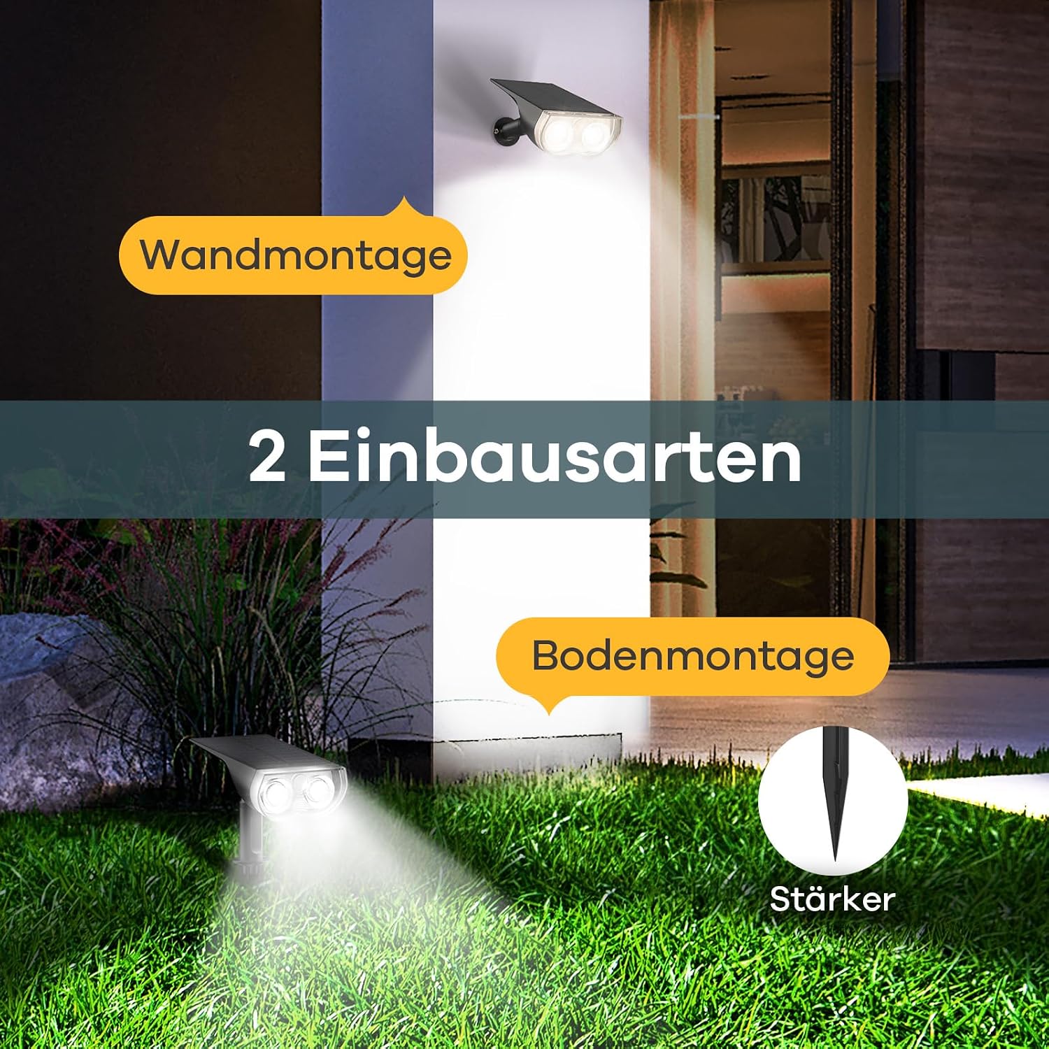 Linkind Solarlampe farbig RGBW Dusk-to-Dawn 22-LED Gartenleuchte IP65, 4er Set