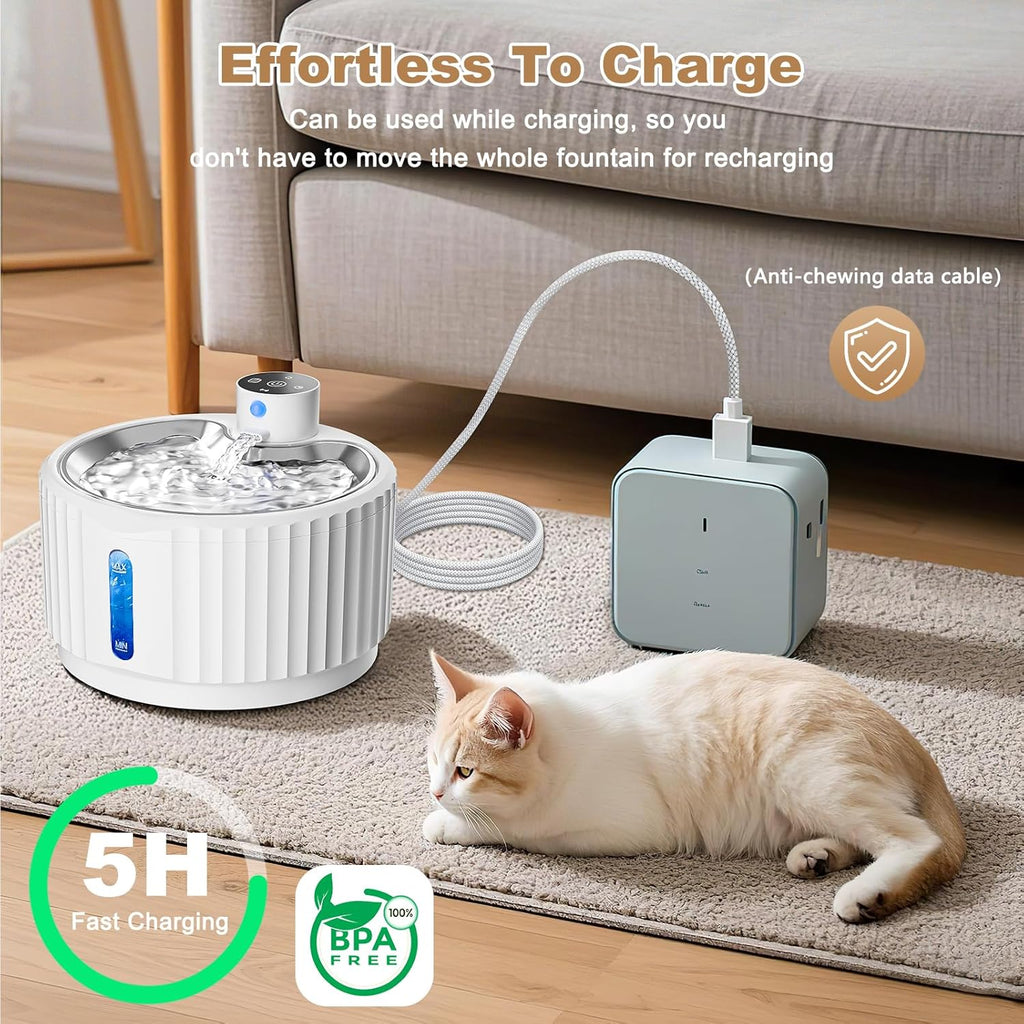 Katzen Trinkbrunnen mit 4000mAh Akku, kabellos, Bewegungsmelder, Ersatzfilt
