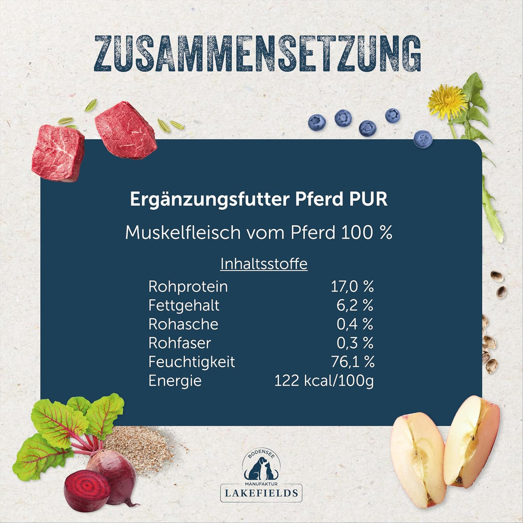Lakefields Hundefutter Nass Pferd 100% Muskelfleisch 6x400g getreidefrei