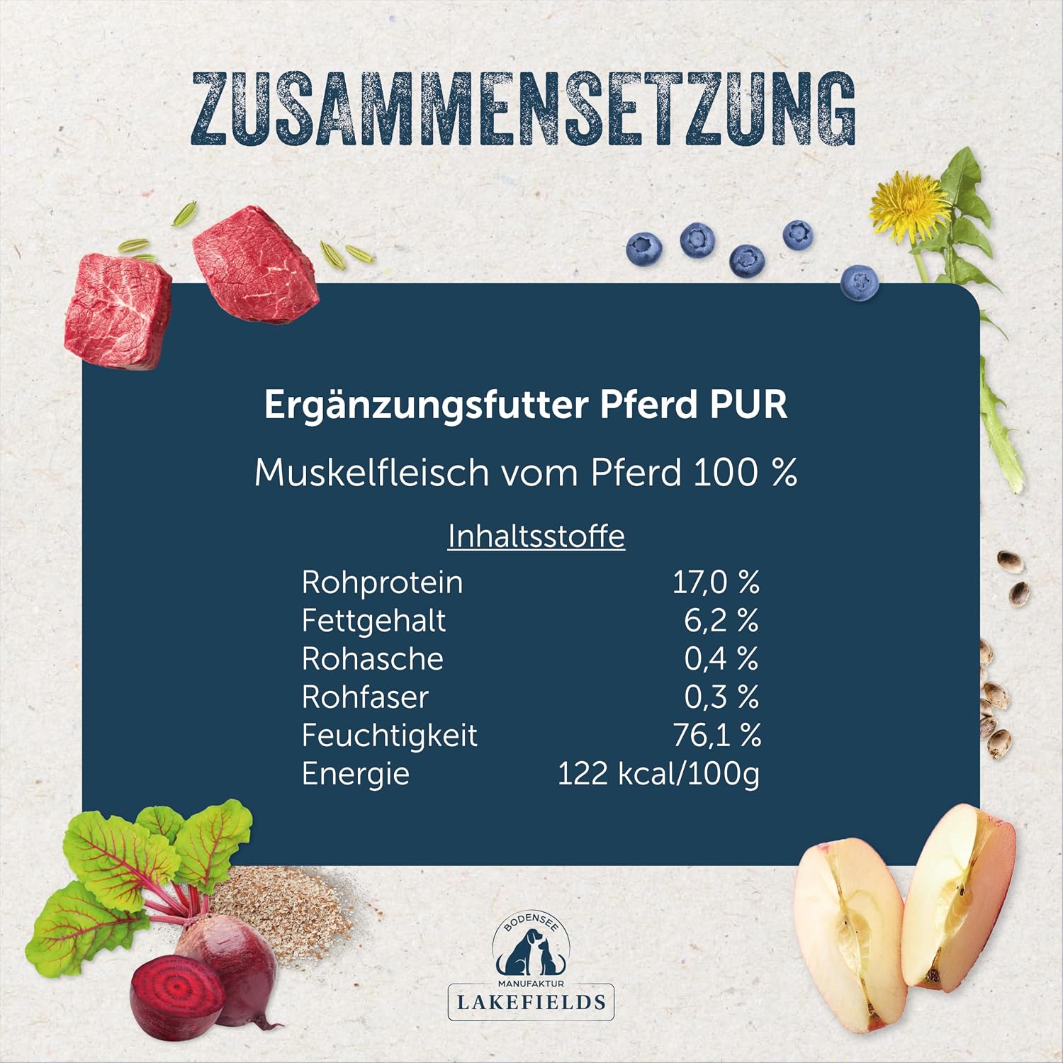 Lakefields Hundefutter Nass Pferd 100% Muskelfleisch 6x400g getreidefrei