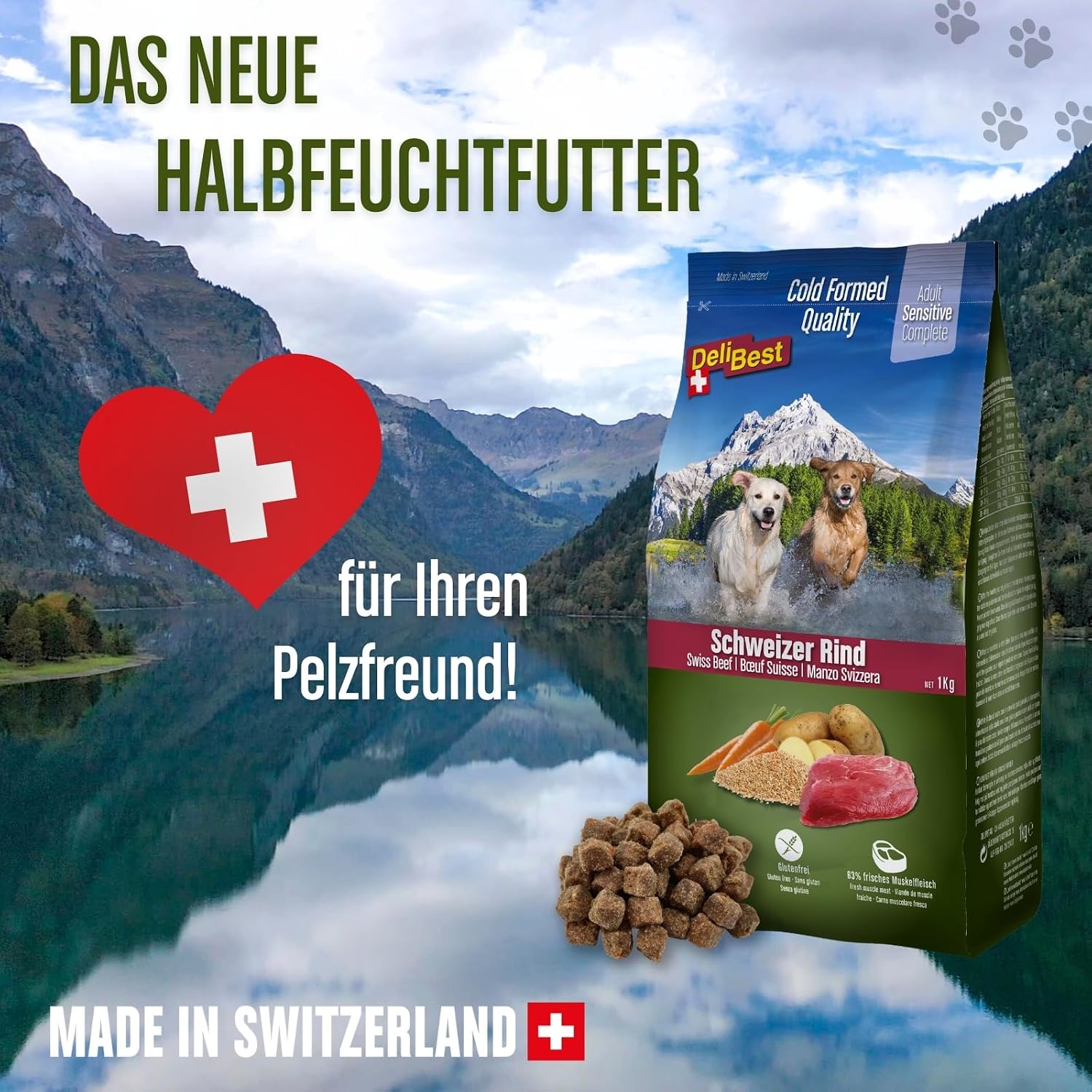DeliBest Adult Sensitive Hundefutter Schweizer Rind getreidefrei verschiedene Sorten