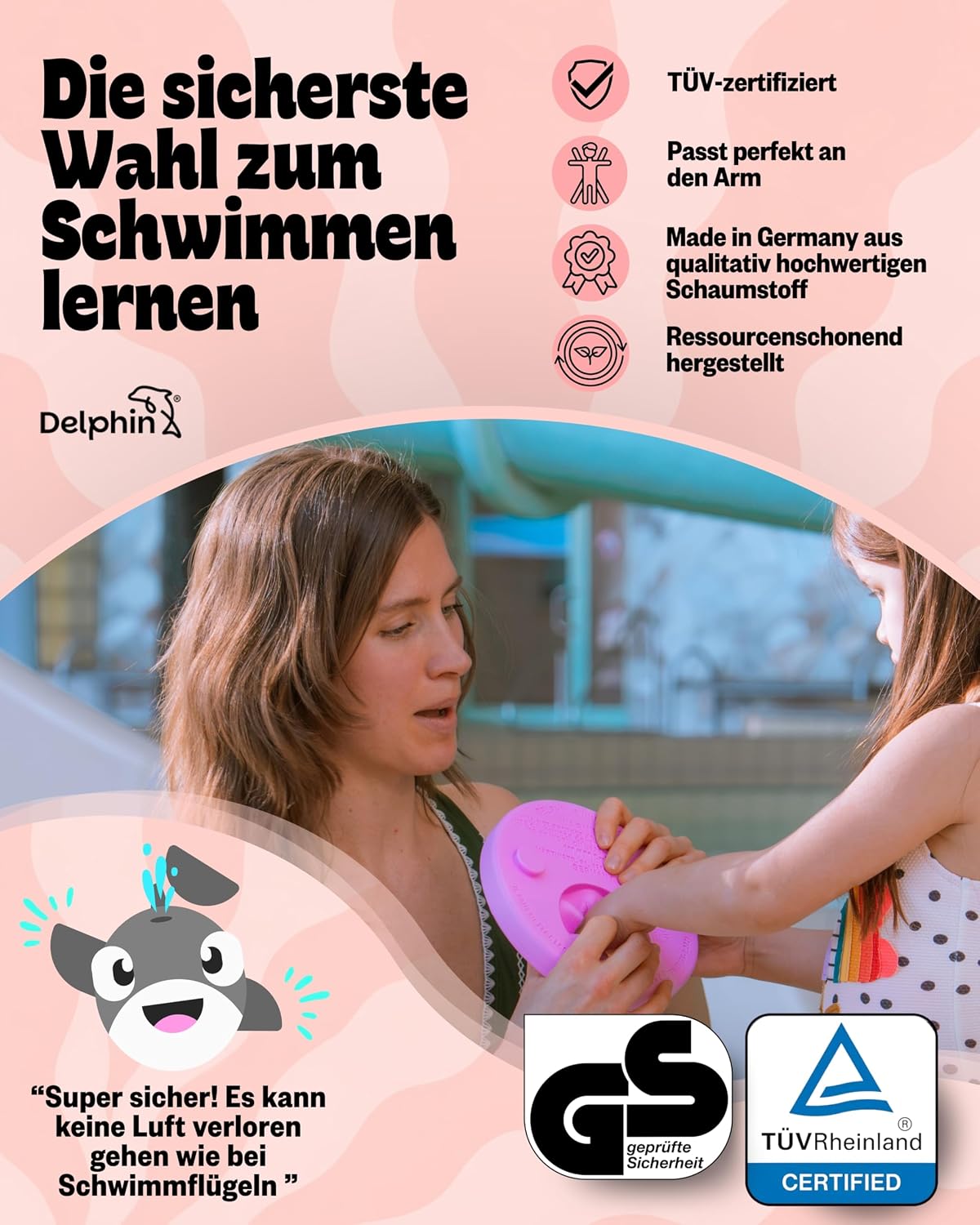 Schwimmlernhilfe Kinder 1-8 Jahre TUeV geprueft mit Sportbeutel Abzeichen