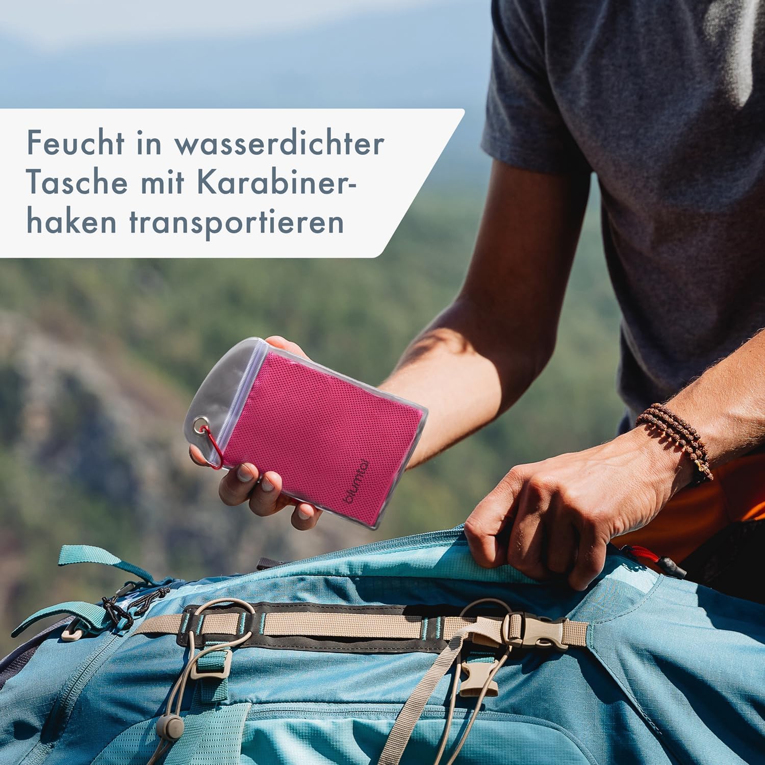 Blumtal Kuehlhandtuch 100x30 cm Mikrofaser Sporthandtuch mit Tasche Grau