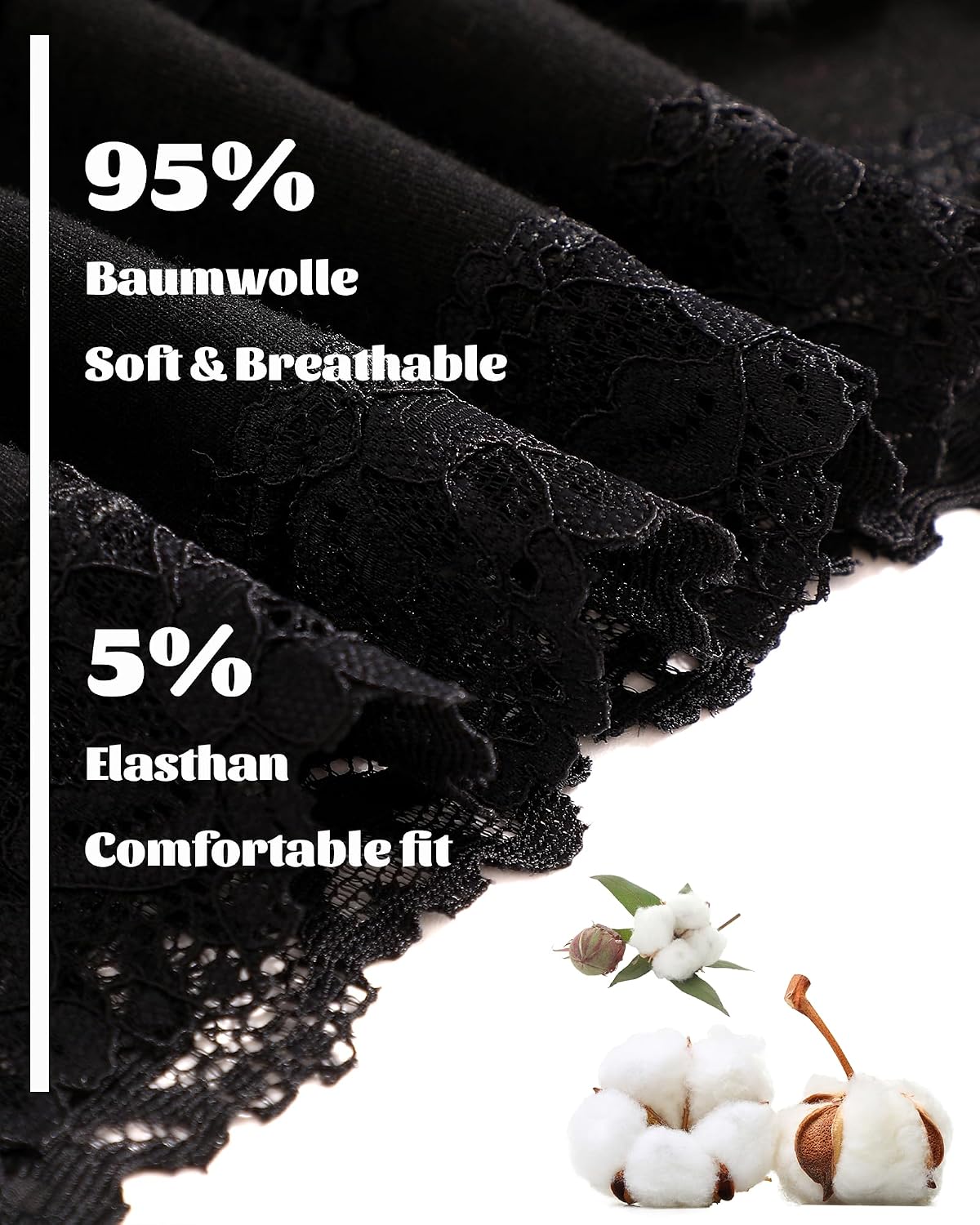 ALL OF SHE Damen Brazilian Slip mit Spitze, Baumwolle, atmungsaktiv, 5er Pack XS