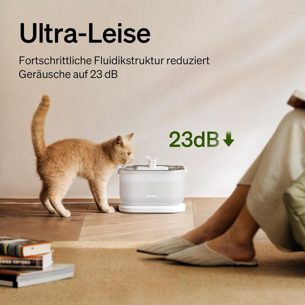PETLIBRO Dockstream 2,5L Katzenbrunnen Edelstahl kabellose Pumpe 23dB 2 Modi