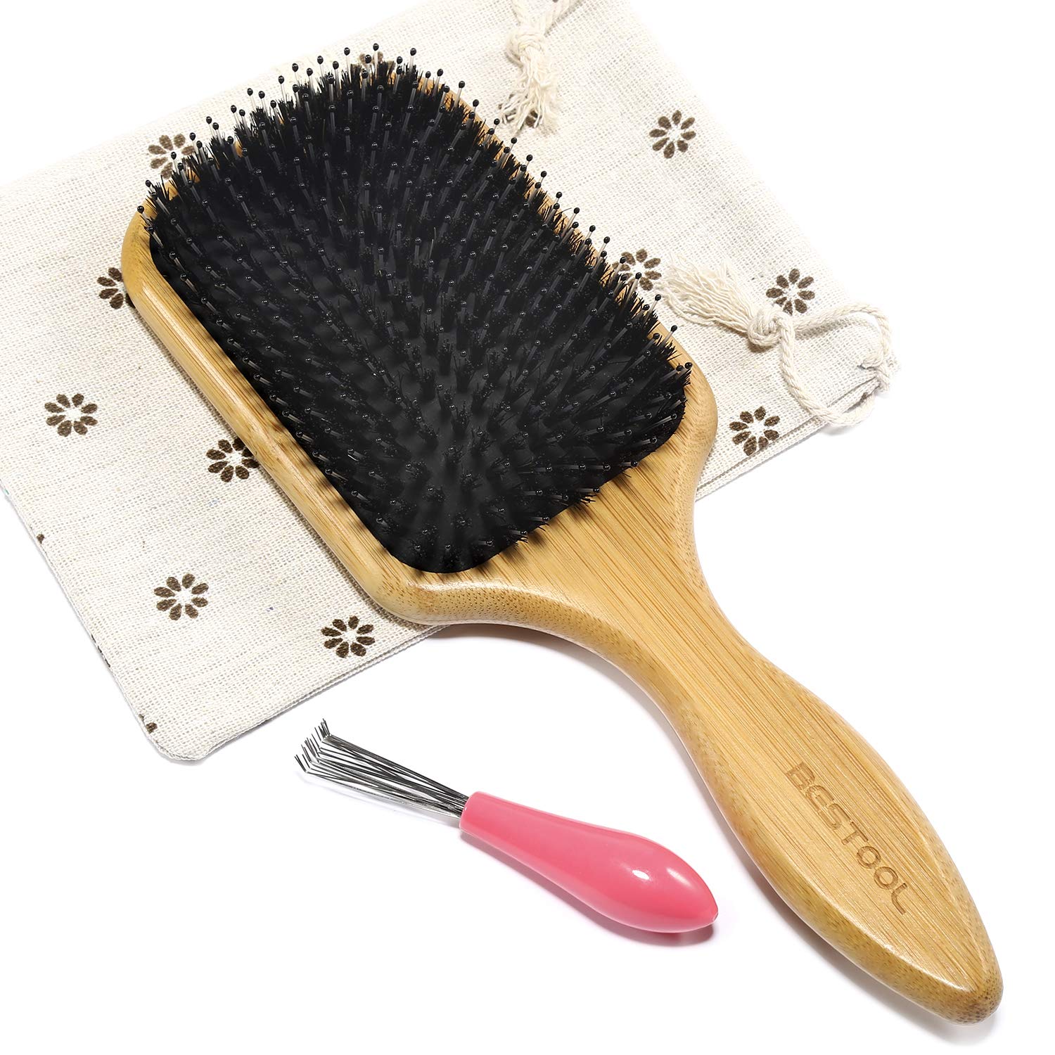 BESTOOL Bambus Paddle Haarbuerste mit Wildschweinborsten und Nylon