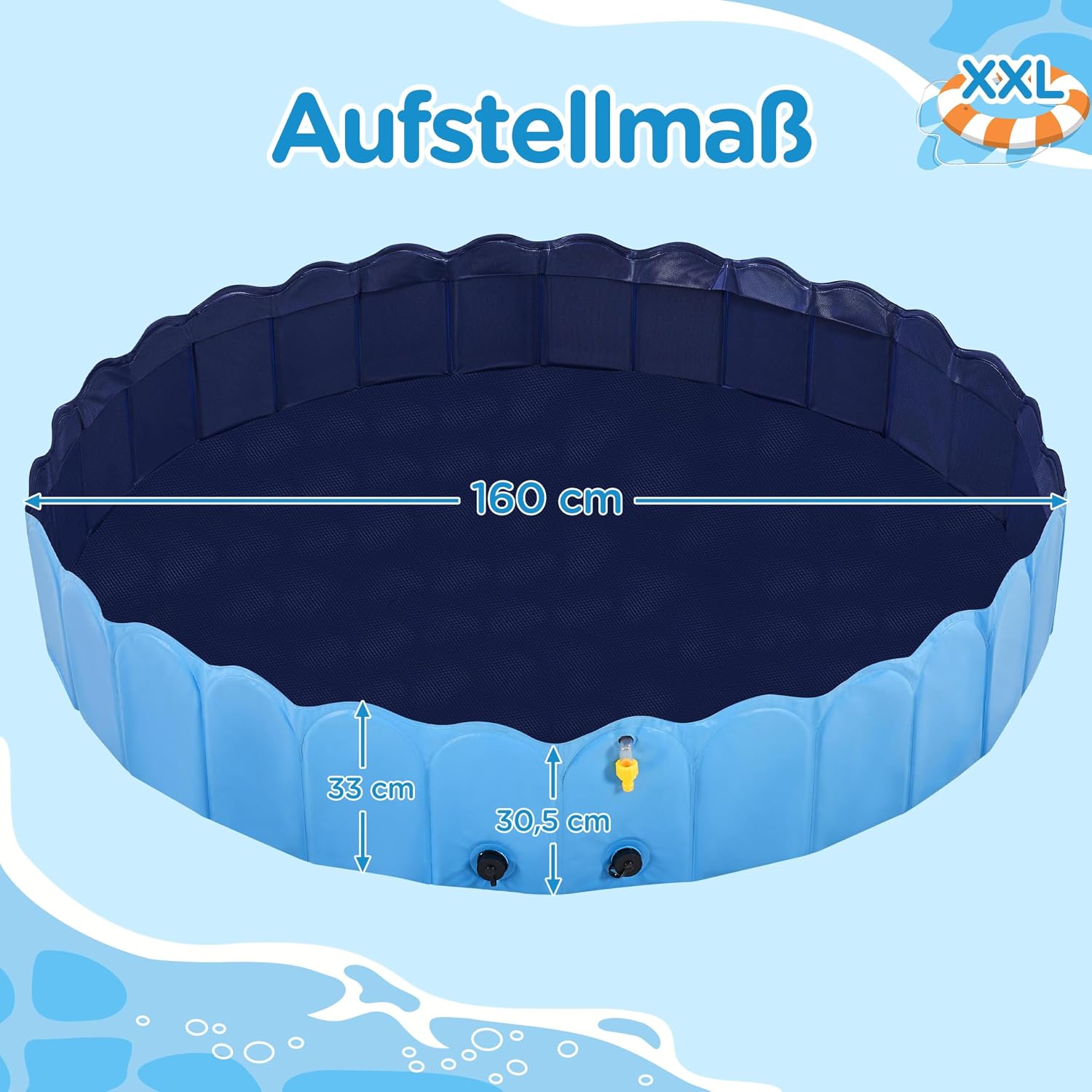 Yaheetech Hundepool 180 cm faltbar, 0,6 cm verdickt, rutschfest, Blau, 33cm