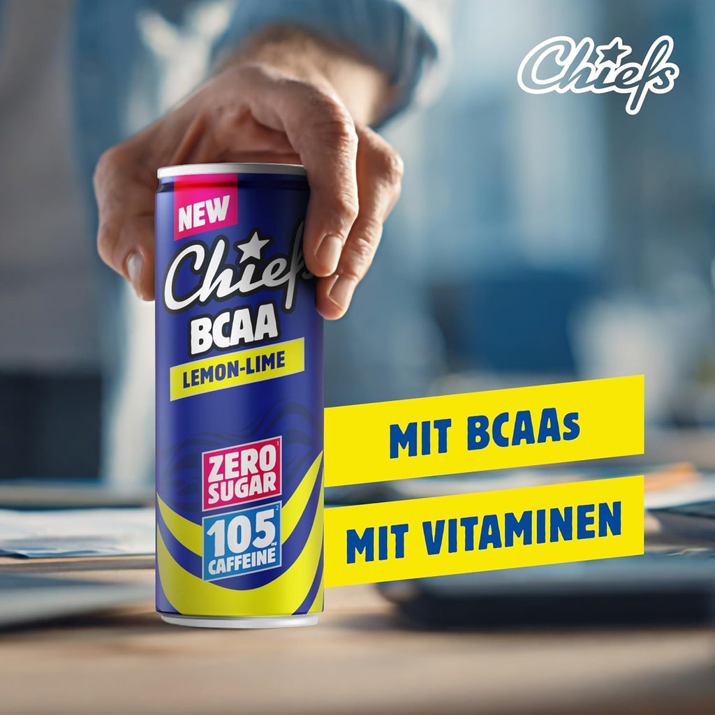 CHIEFS BCAA Energy Drink 24er pack - zuckerfrei - Energy Getraenk mit Koffein, Vi