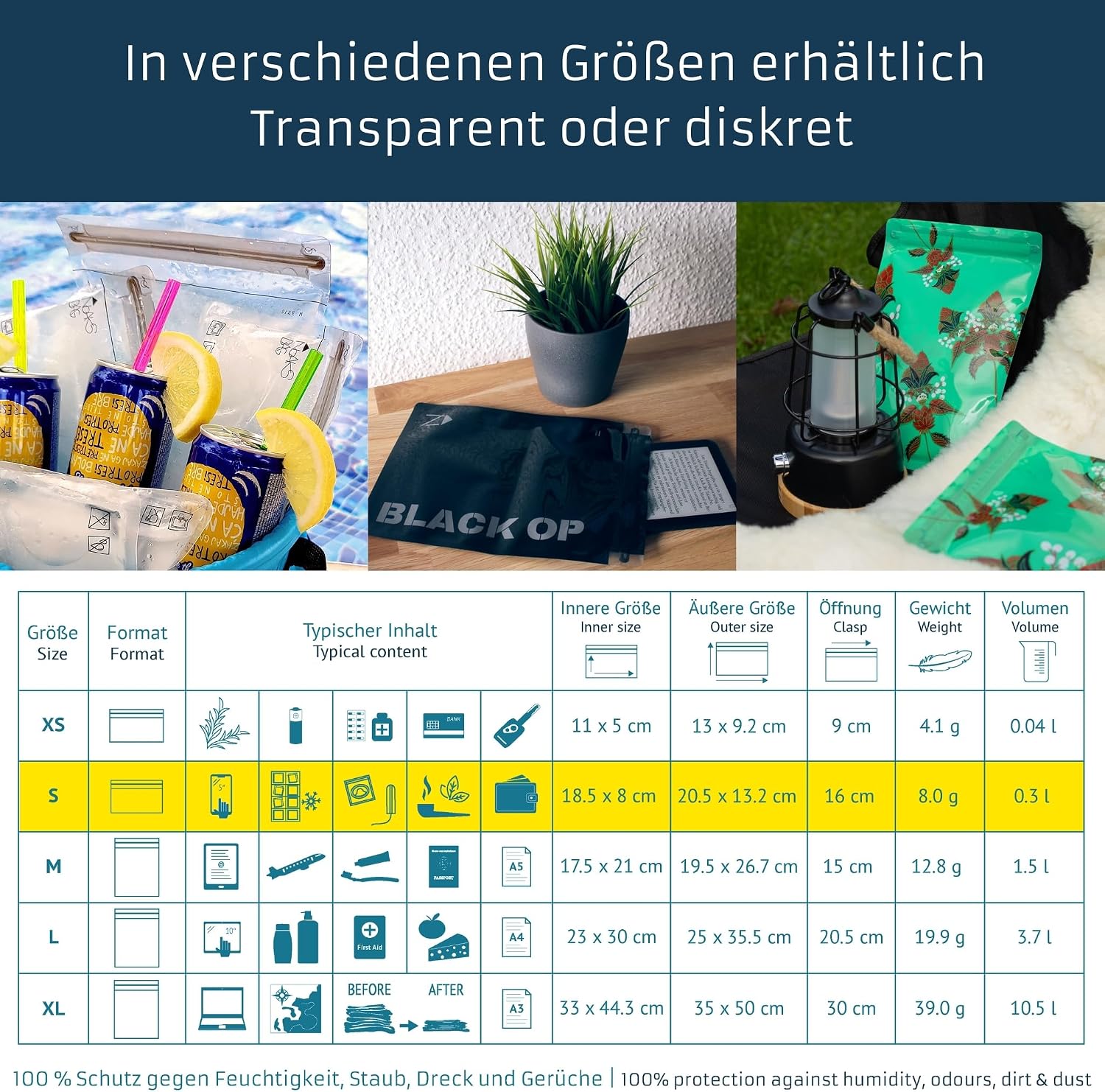 Noaks Bags 5er-Set wasserdichte Beutel IPX8 luft- und geruchsdicht Reise-Organiz