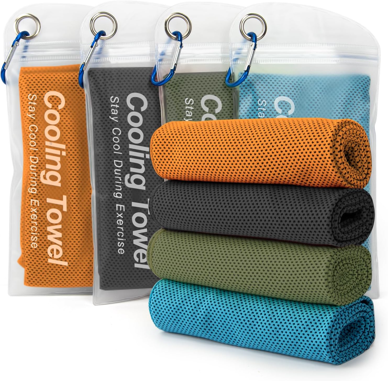 LONGKING Kuehlhandtuch 4er Set 100x30 cm Sport Fitness Kuehltuch