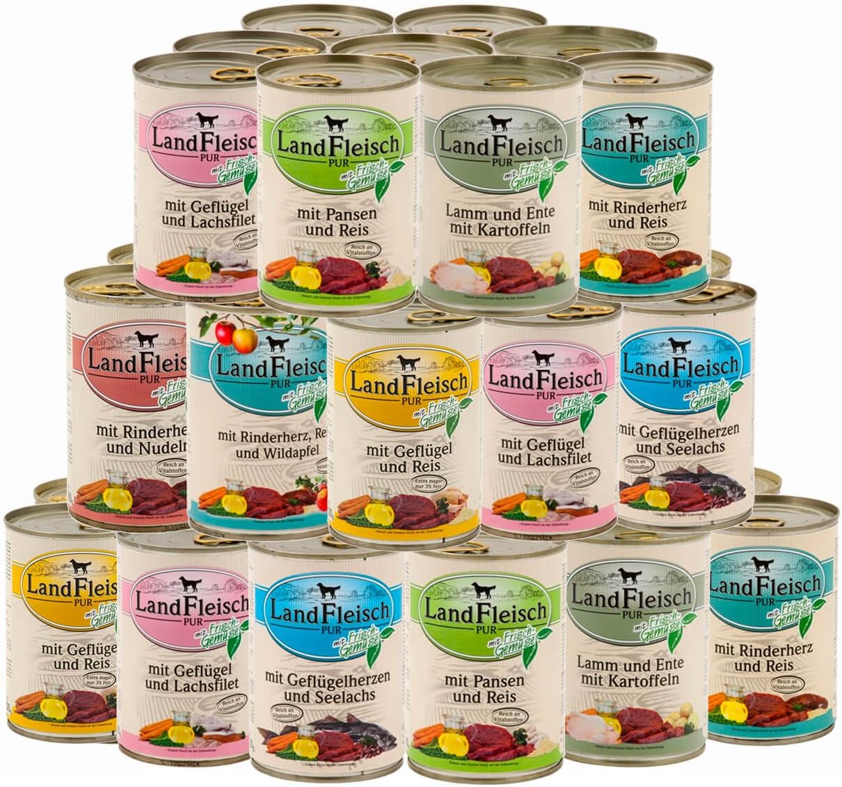 Landfleisch Pur Nassfutter 20x400g Dosen verschiedene Sorten fuer Hunde